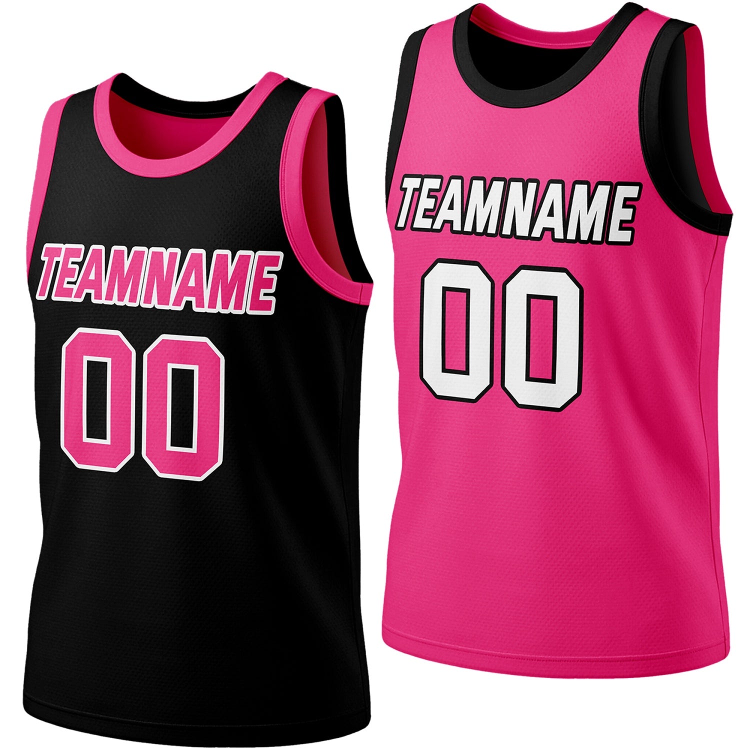 Custom reversible black & pink basketball jersey, personalized team name number logo, breathable mesh fabric sports top for men women youth Adult game practice - Vosoli