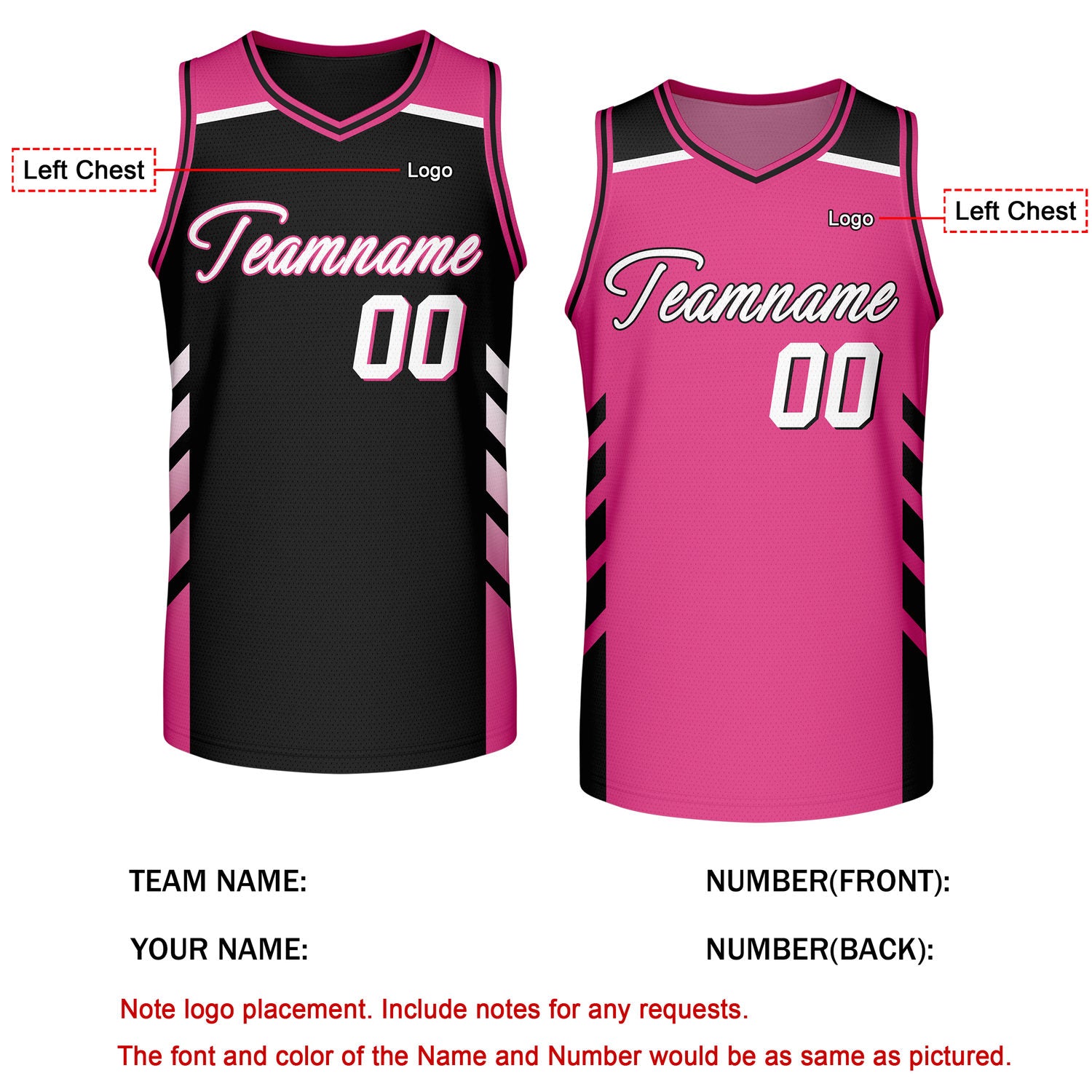 Custom Reversible Black Pink Basketball Jersey | Personalized Team Jersey | Vosoli