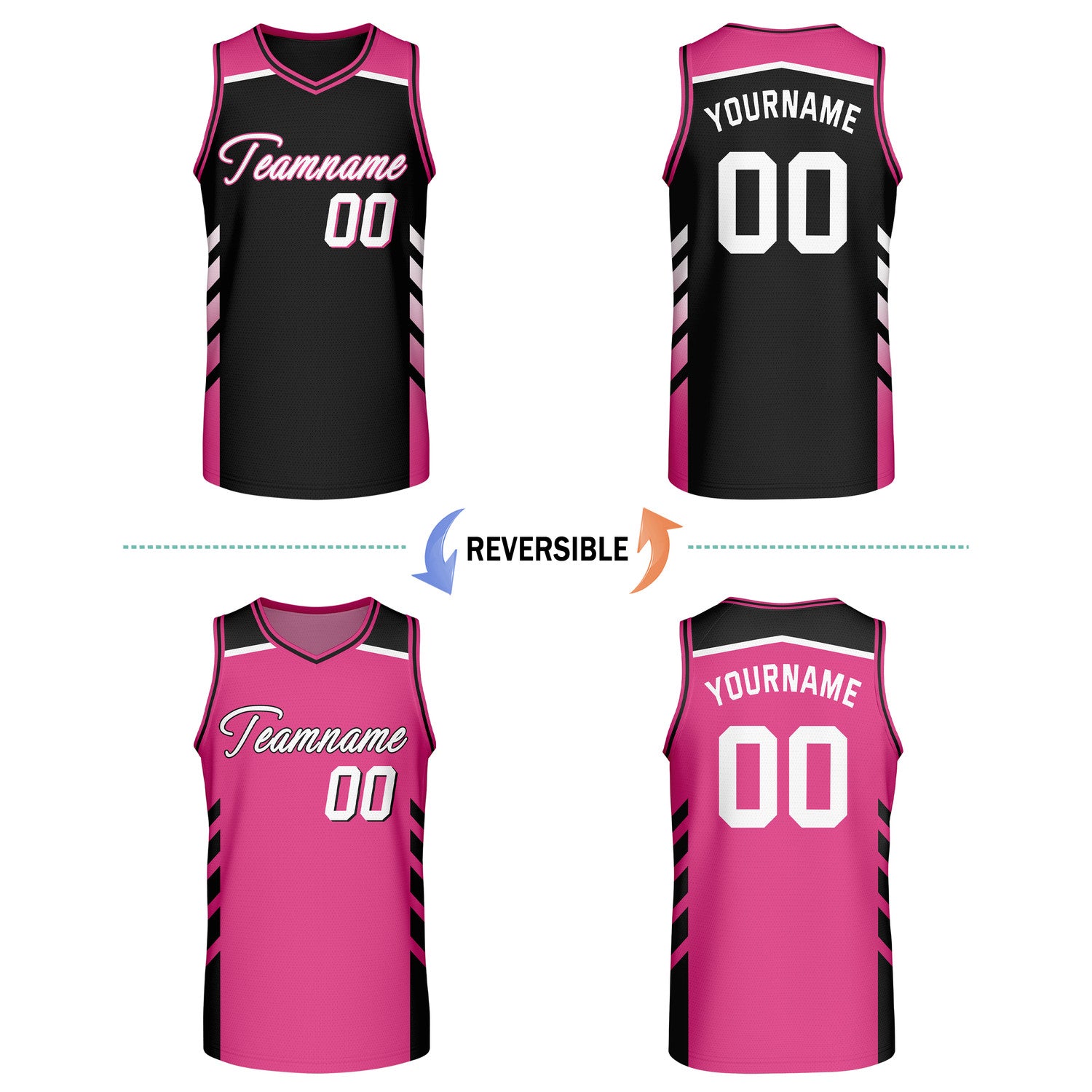 Custom Reversible Black Pink Basketball Jersey | Personalized Team Jersey | Vosoli
