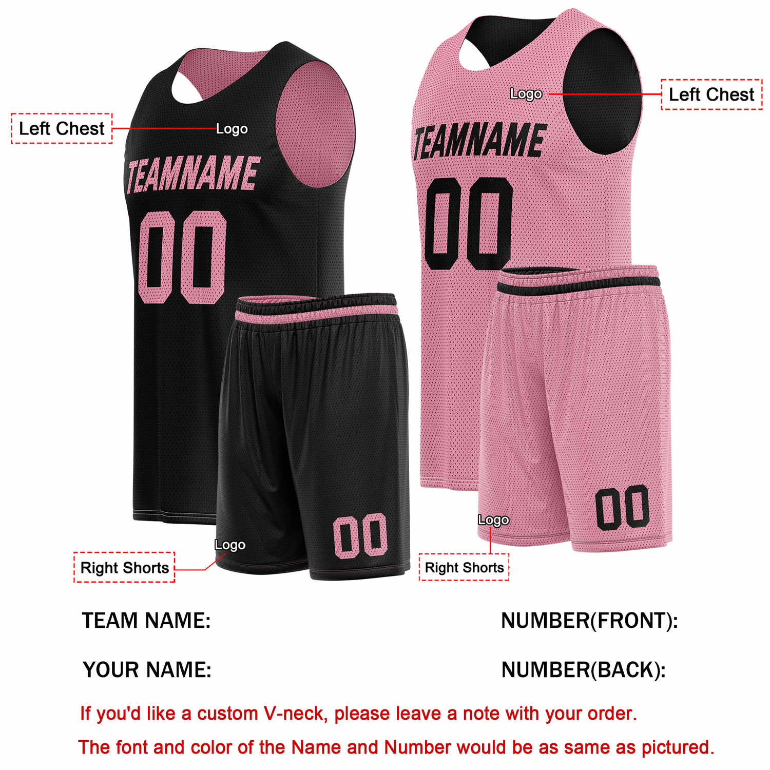 Custom Reversible Black Pink Basketball Uniform Set | Team Name & Number - Vosoli