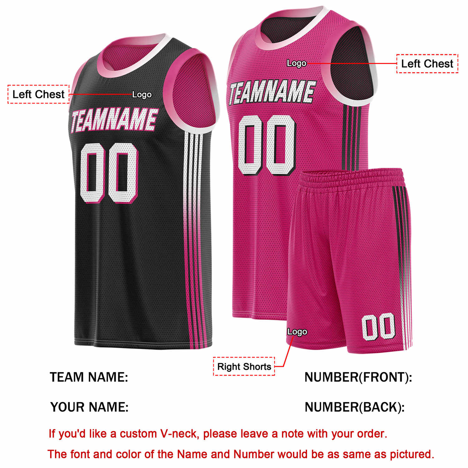 Custom Reversible Black Pink Basketball Uniform Set | Team & Player Name - Vosoli