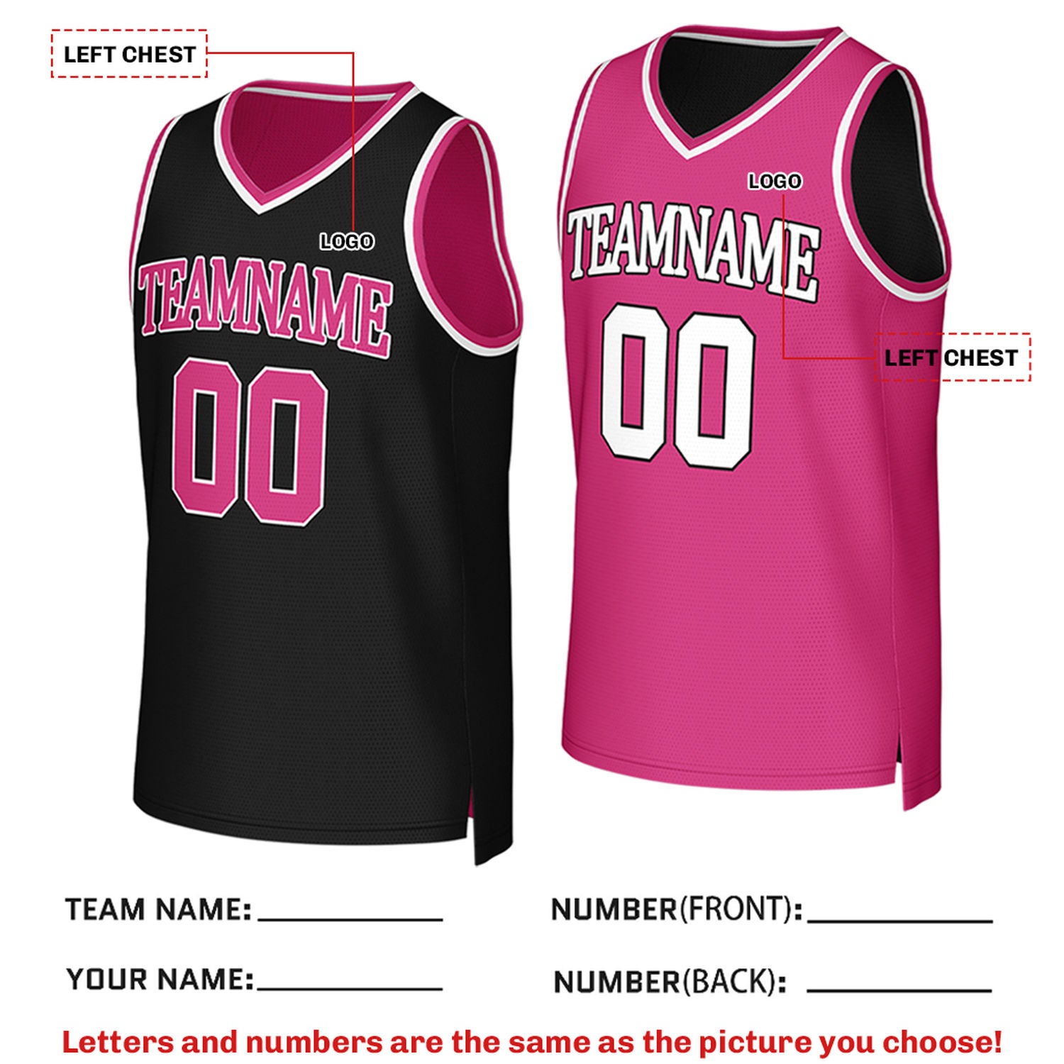 Custom Reversible Black & Pink Mesh Basketball Jersey | Personalized Team Jersey | Vosoli