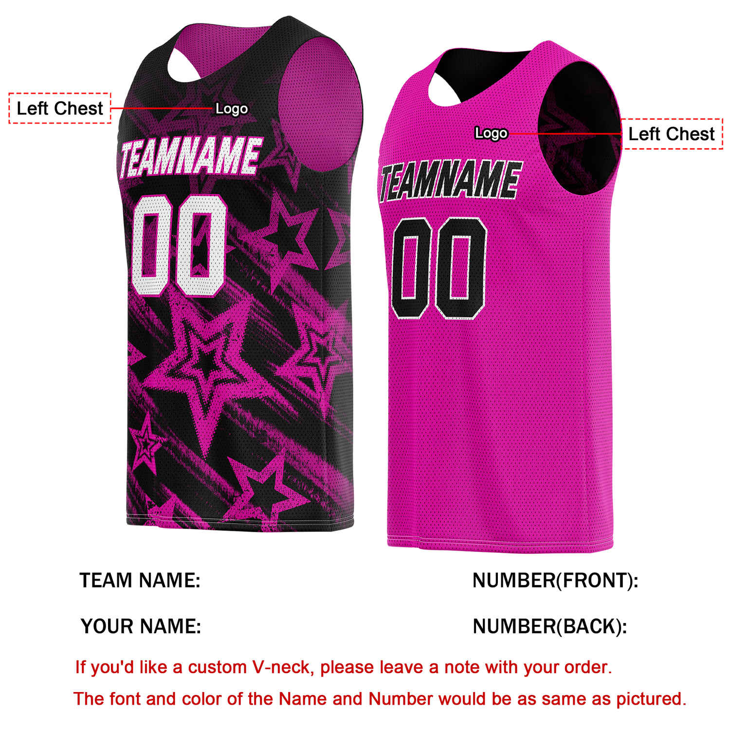 Custom Reversible Black Pink Star Basketball Jersey | Personalized Team Top - Vosoli