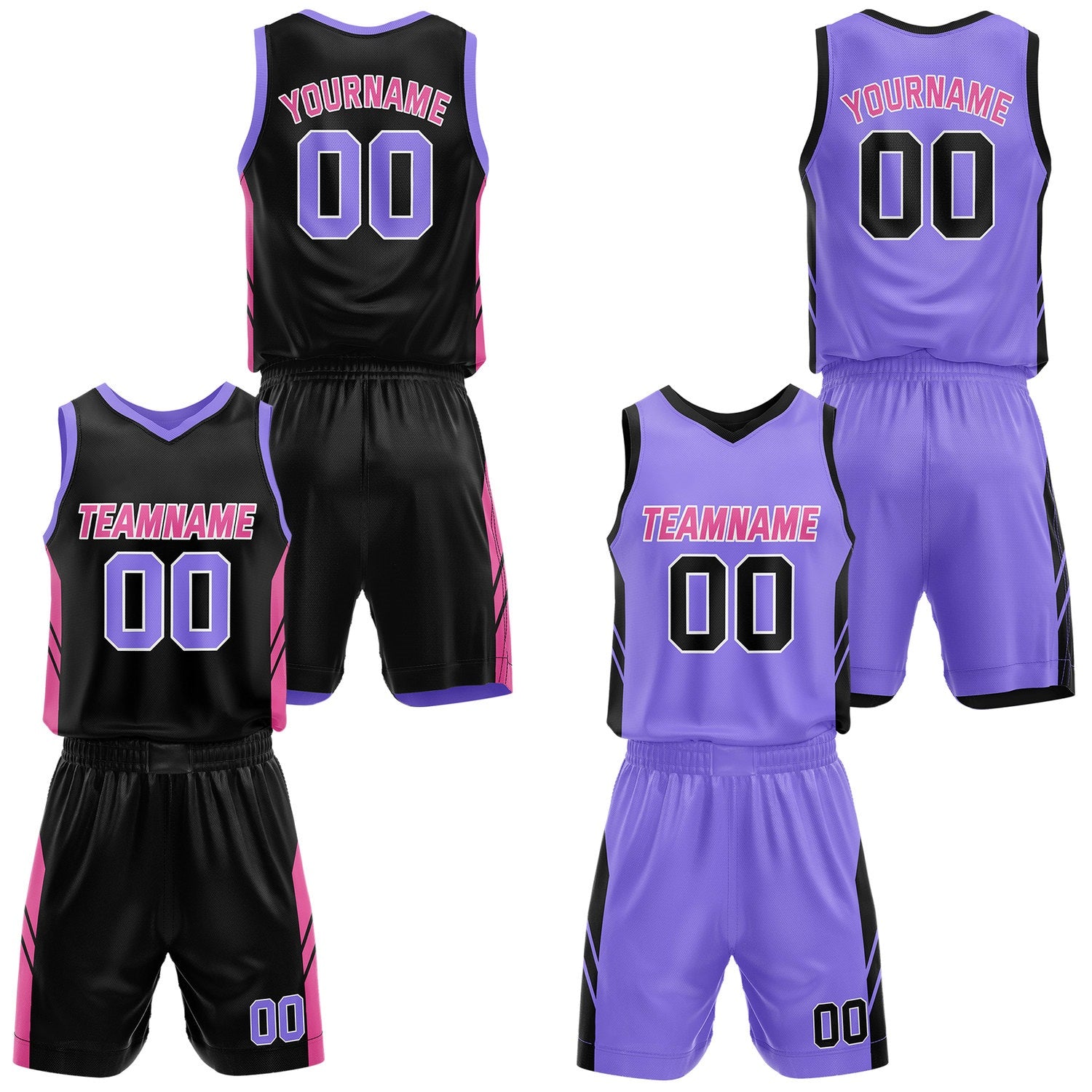 Custom Reversible Pink Blue Basketball Jersey and Shorts Set, Personalized Team Name Number Breathable Mesh Uniform for Men Women Youth