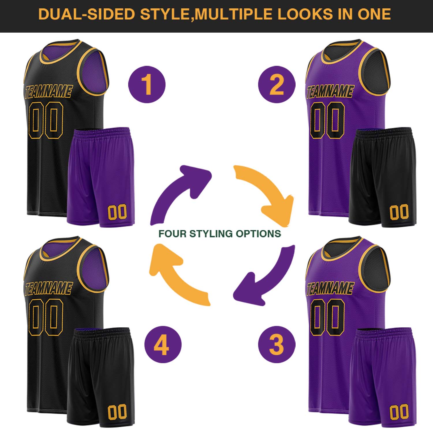 Custom Reversible Black & Purple Basketball Uniform (Jersey + Shorts) | Personalized Team Set | Vosoli