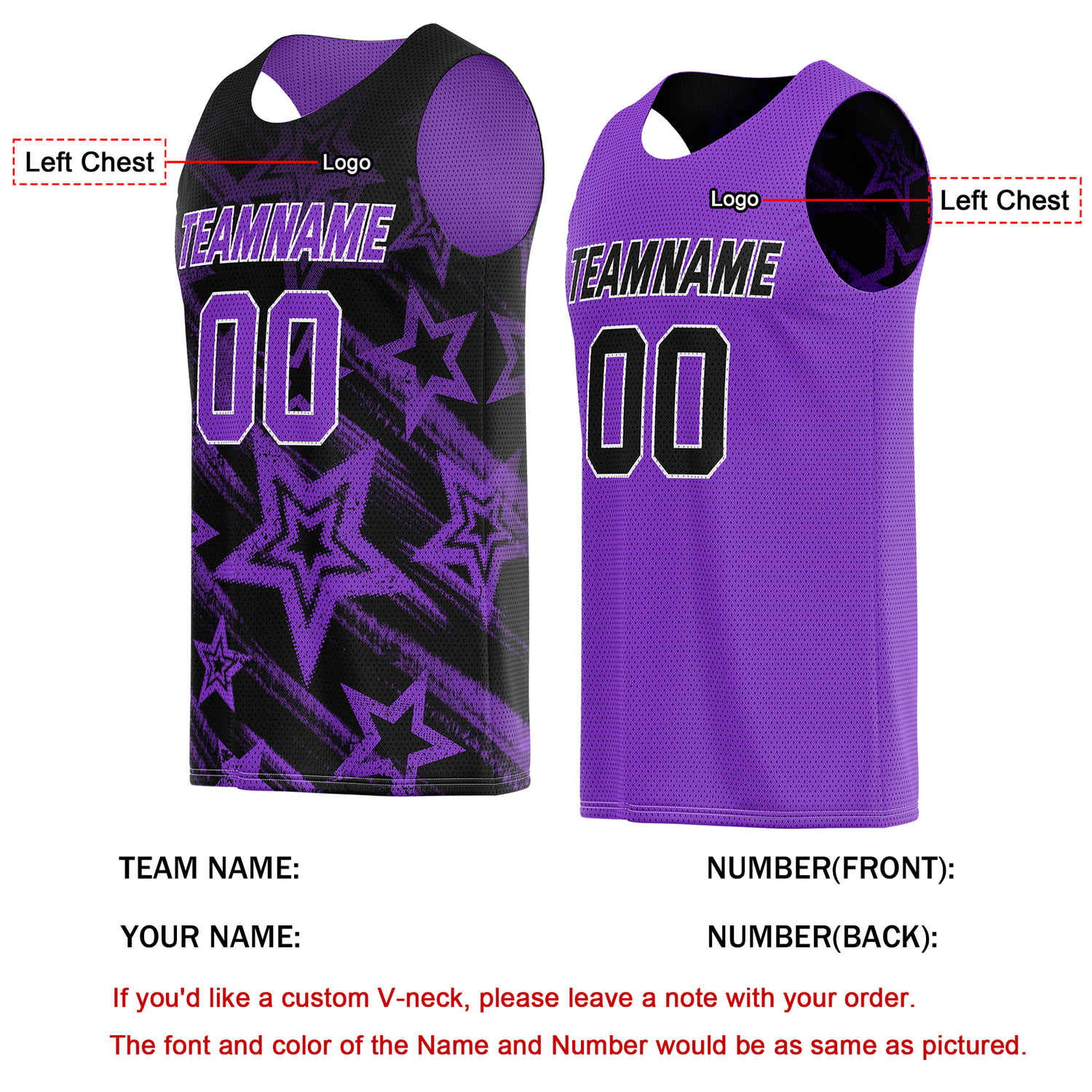 Custom Reversible Black Purple Star Basketball Jersey | Personalized Team Top - Vosoli