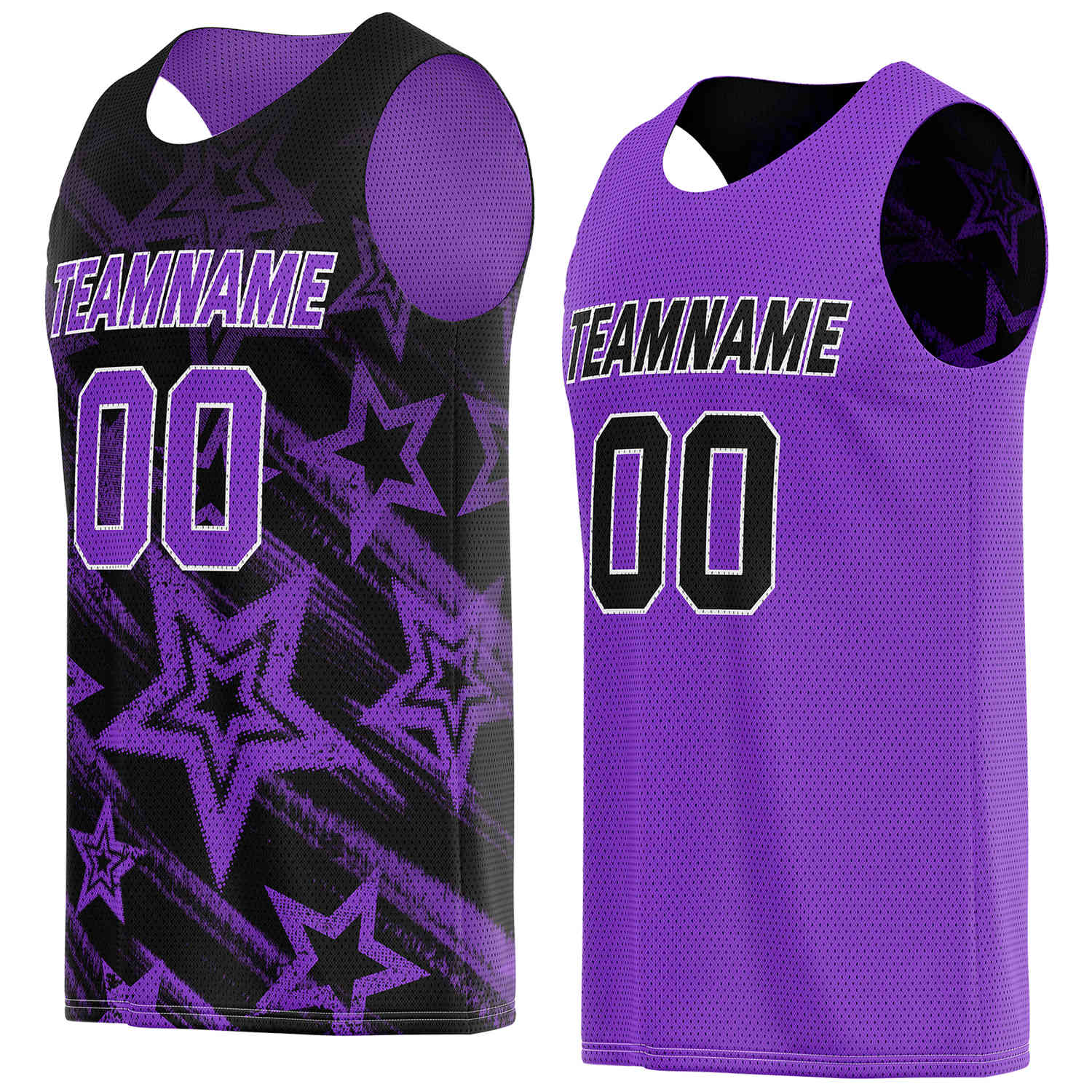 Custom Reversible Black Purple Star Basketball Jersey | Personalized Team Top - Vosoli