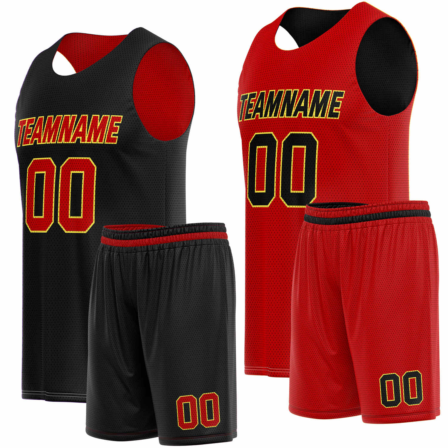 Custom Reversible Black Red Basketball Uniform Set | Jersey & Shorts - Vosoli