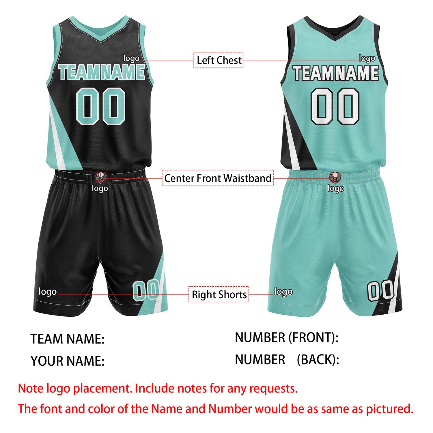 Custom Reversible Black Turquoise Basketball Uniform Set | Team & Player Name - Vosoli