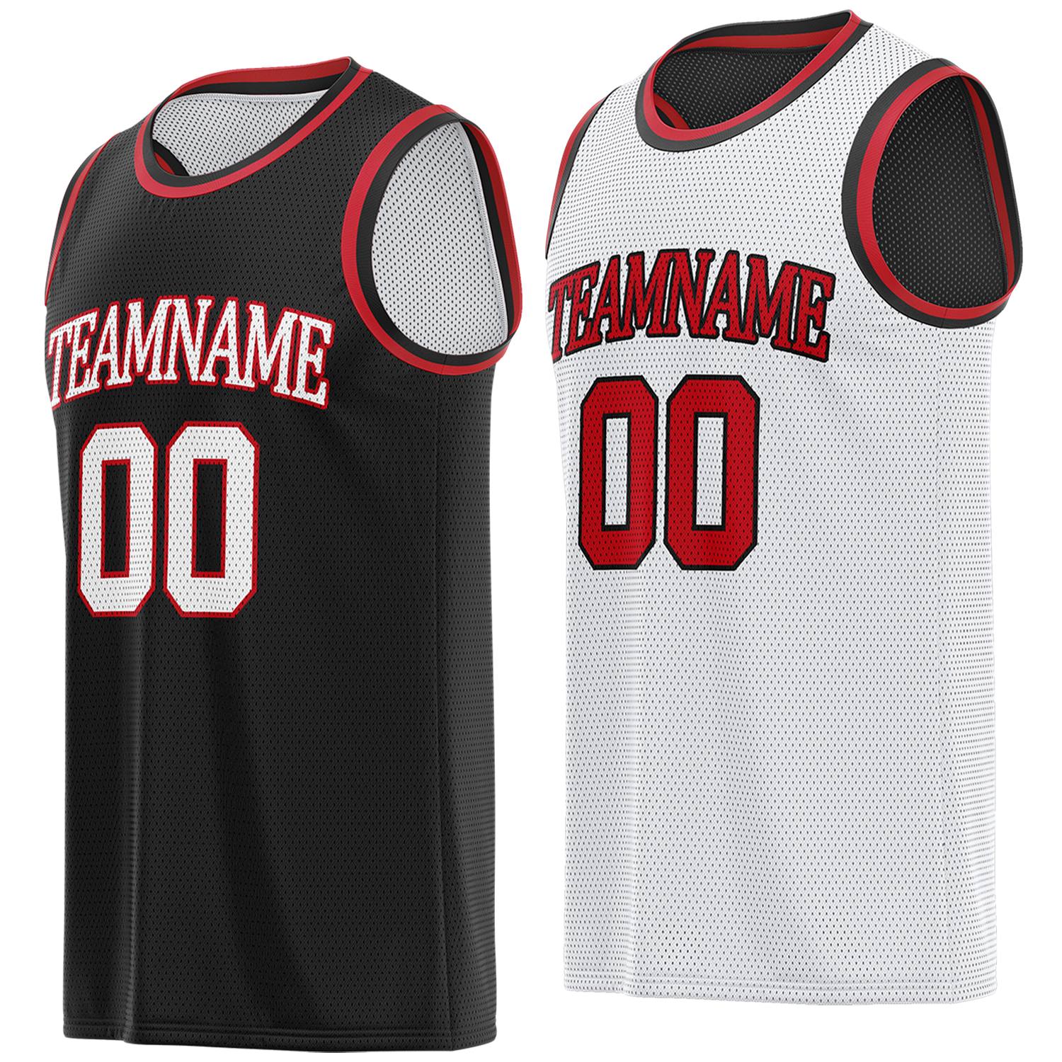 Custom reversible black & white basketball jersey, personalized team name number logo breathable mesh sports top for men women youth game practice - Vosoli