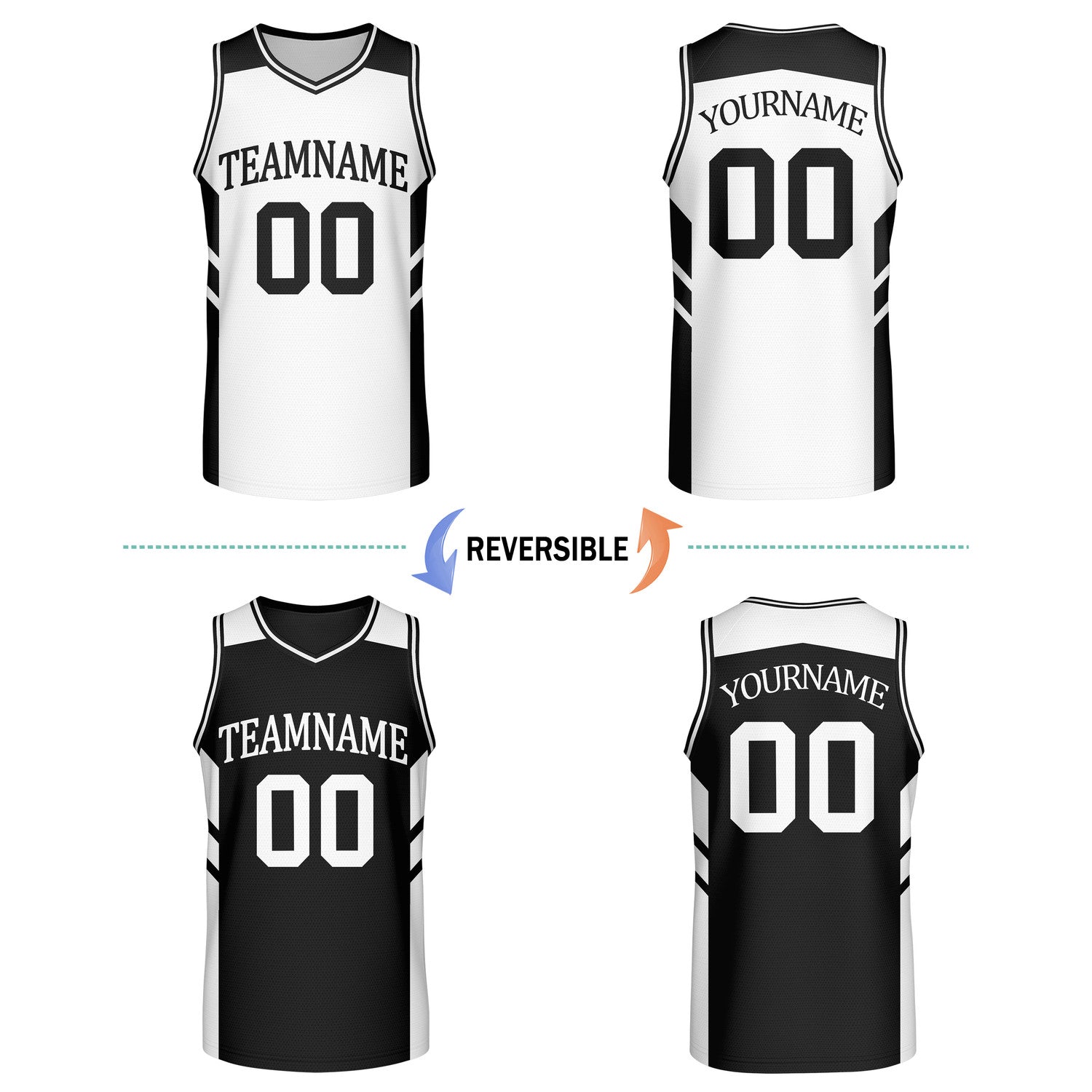 Custom Reversible Black White Basketball Jersey | Personalized Team Jersey | Vosoli
