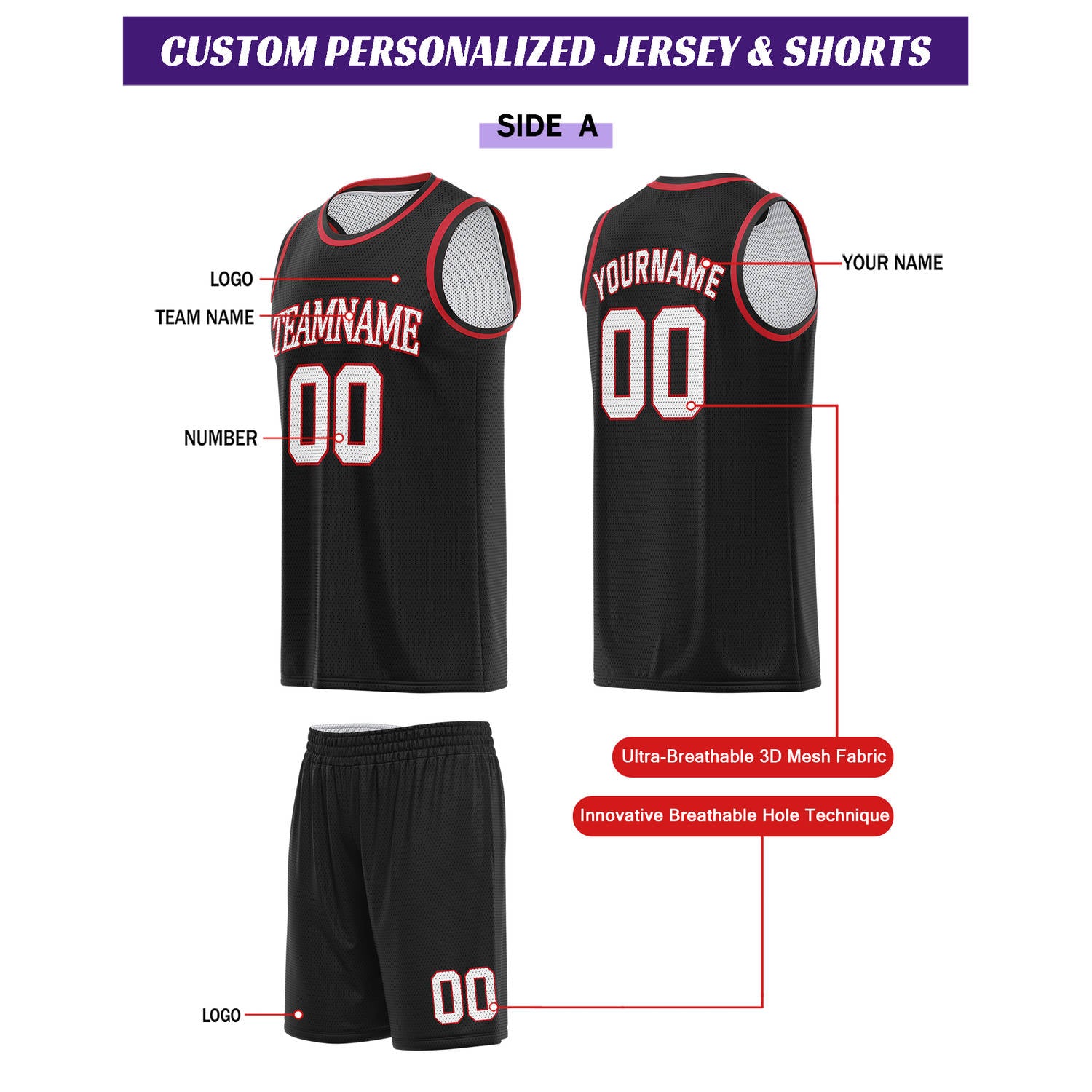 Custom Reversible Black & White Basketball Uniform Set | Personalized for Team Sports Practice - Vosoli