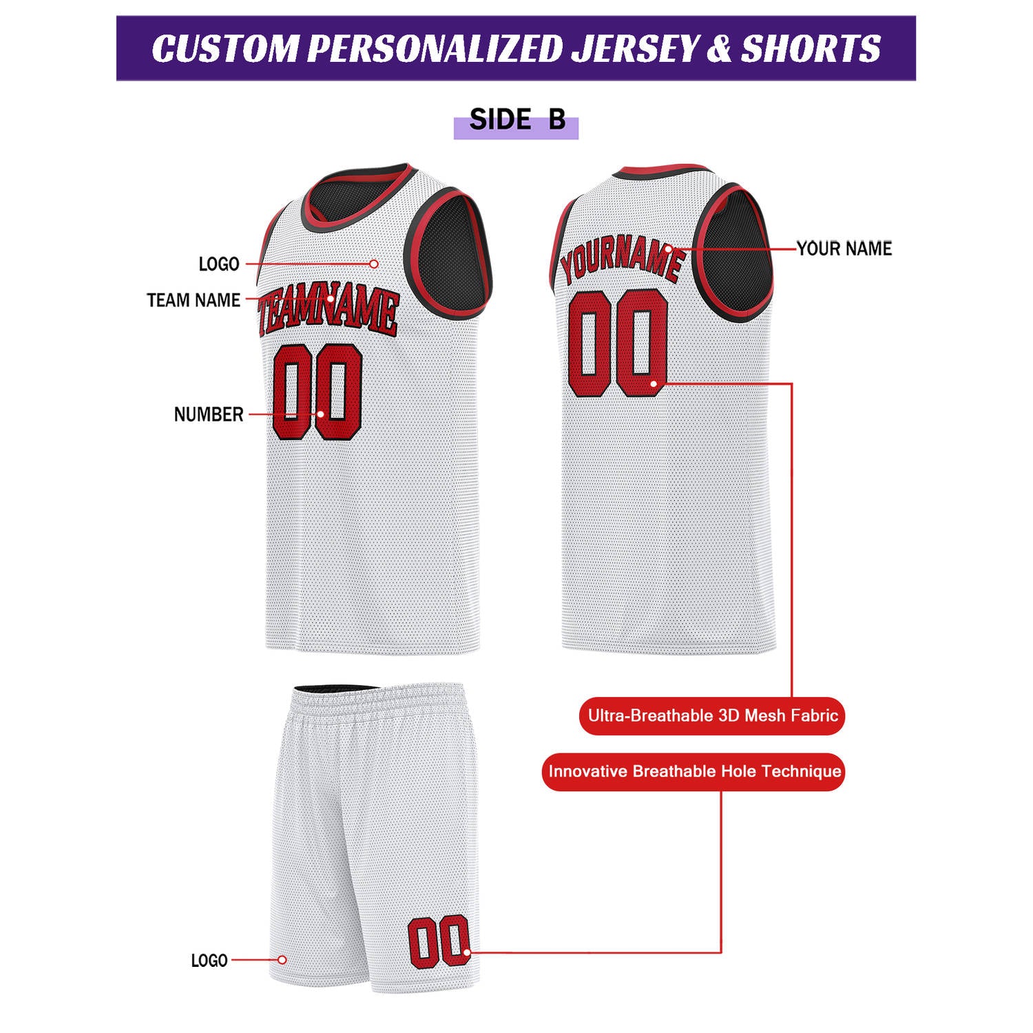 Custom Reversible Black & White Basketball Uniform Set | Personalized for Team Sports Practice - Vosoli