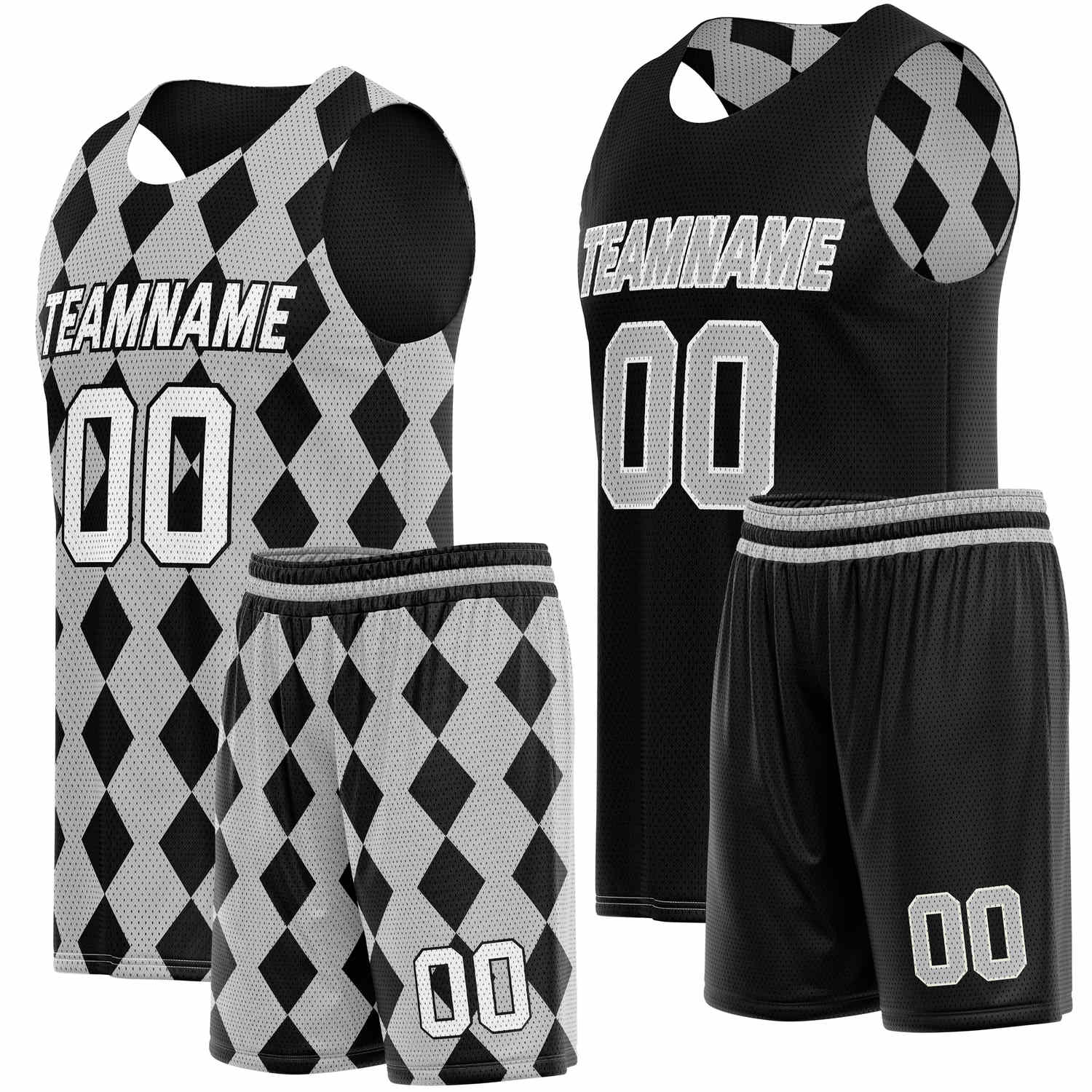 Custom Reversible Basketball Jersey + Shorts Set (Black & White) - Personalized Team Name, Number & LOGO | Vosoli