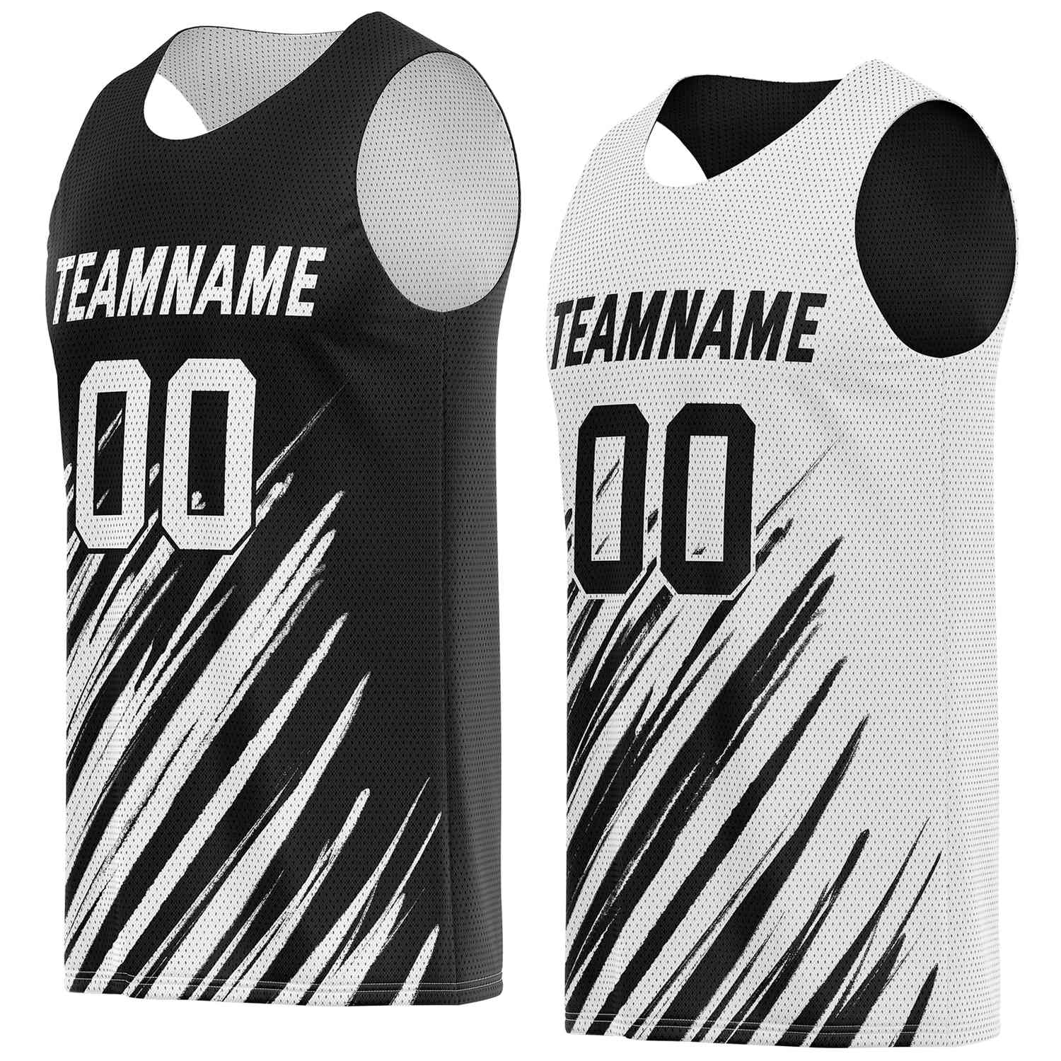 Custom Reversible Black White Brush Stripe Basketball Jersey | Personalized Team Top - Vosoli