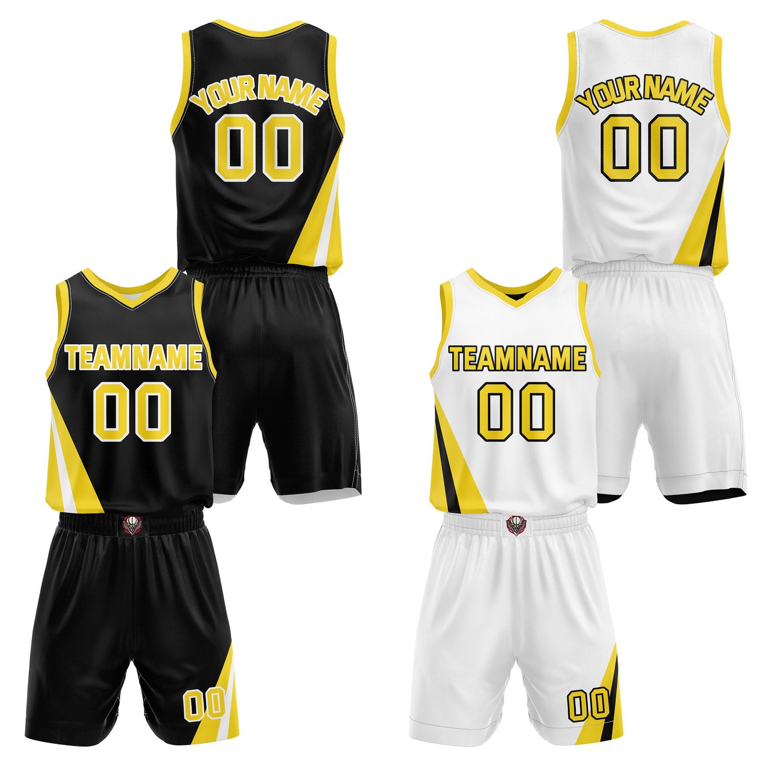 Custom Reversible Black White Gold Basketball Uniform Set | Team & Player Name - Vosoli