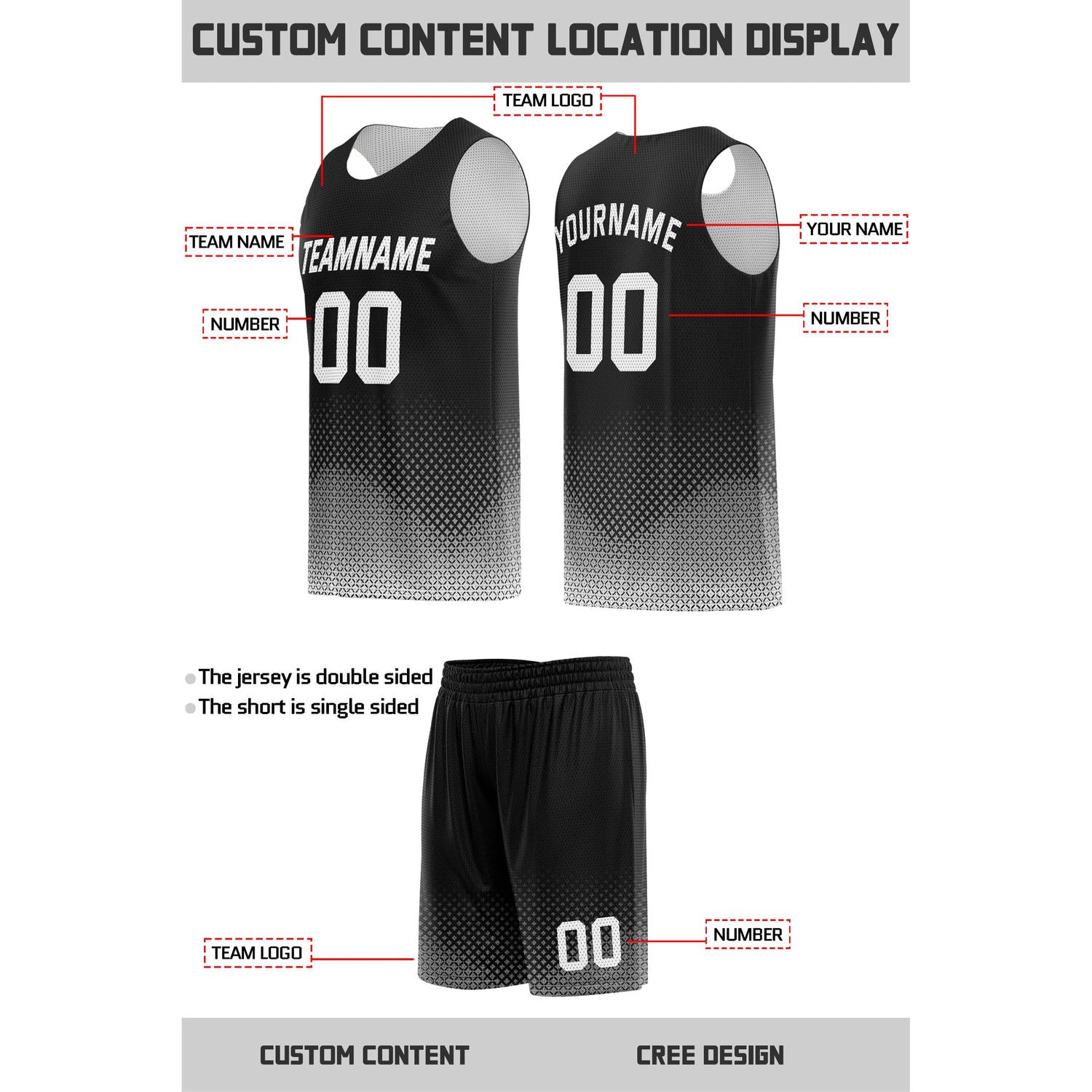 Custom Reversible Black & White Mesh Basketball Uniform | Personalized Team Set | Vosoli