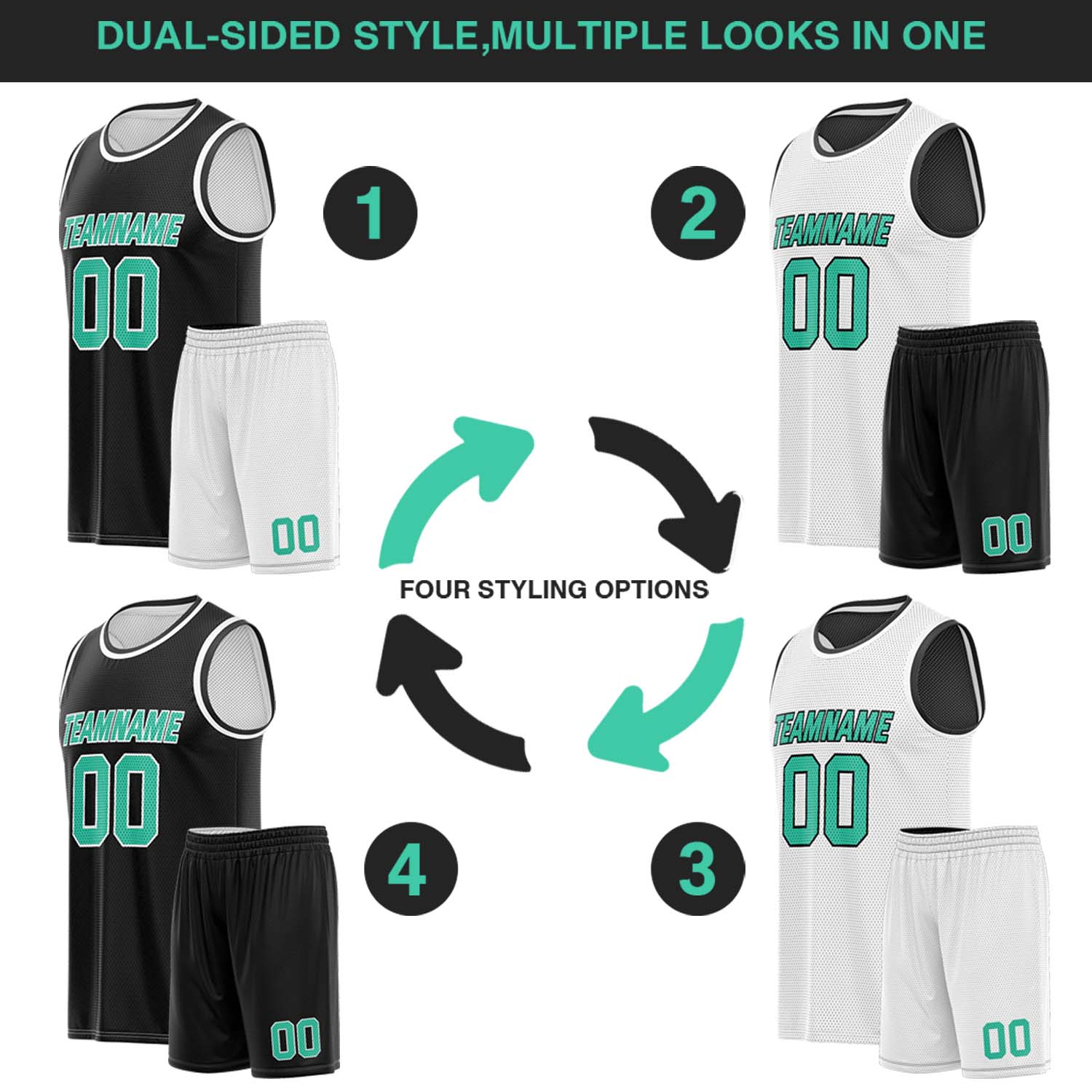 Custom Reversible Black & White Basketball Uniform (Jersey + Shorts) | Personalized Team Set | Vosoli