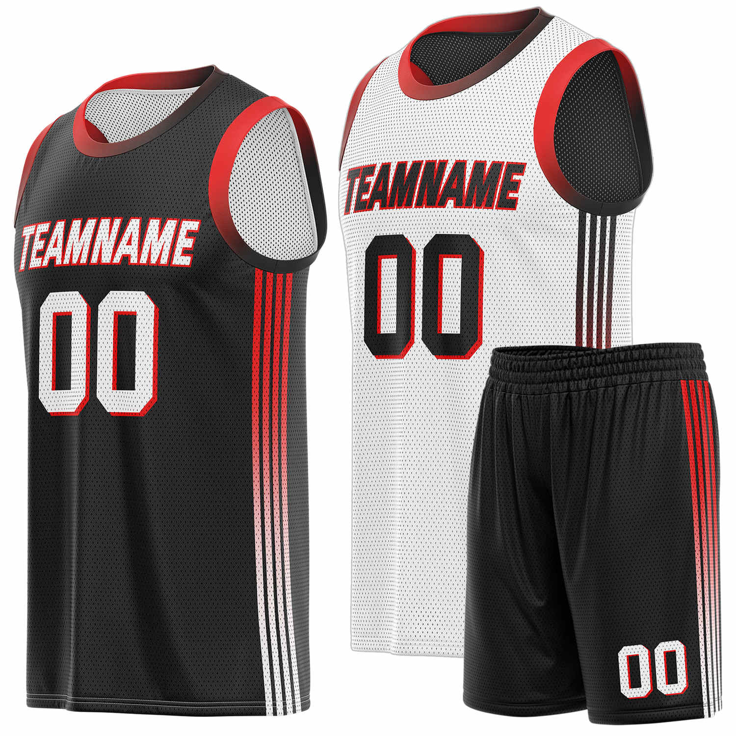 Custom Reversible Black White Red Basketball Uniform Set | Team & Player Name - Vosoli