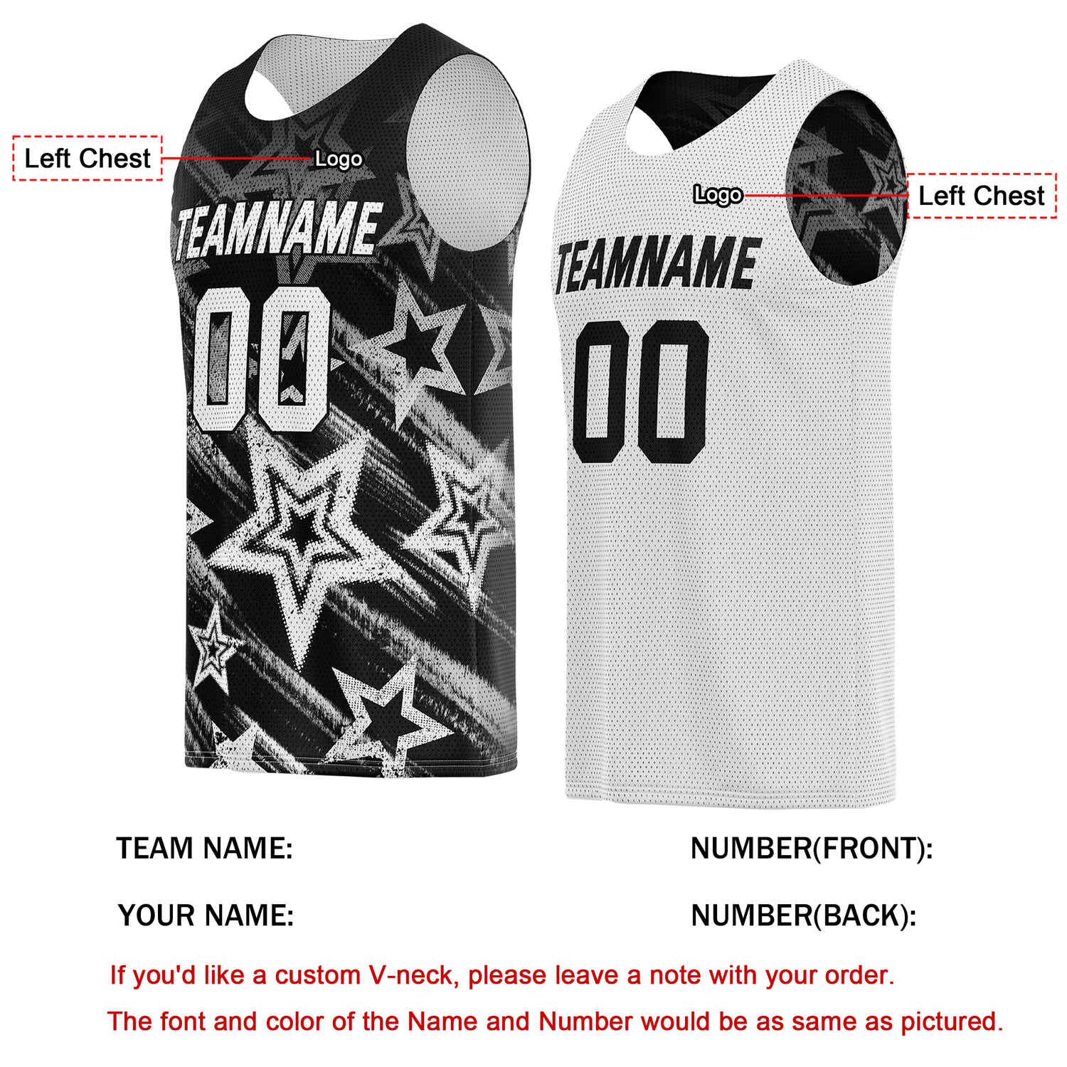 Custom Reversible Black White Star Basketball Jersey | Personalized Team Top - Vosoli