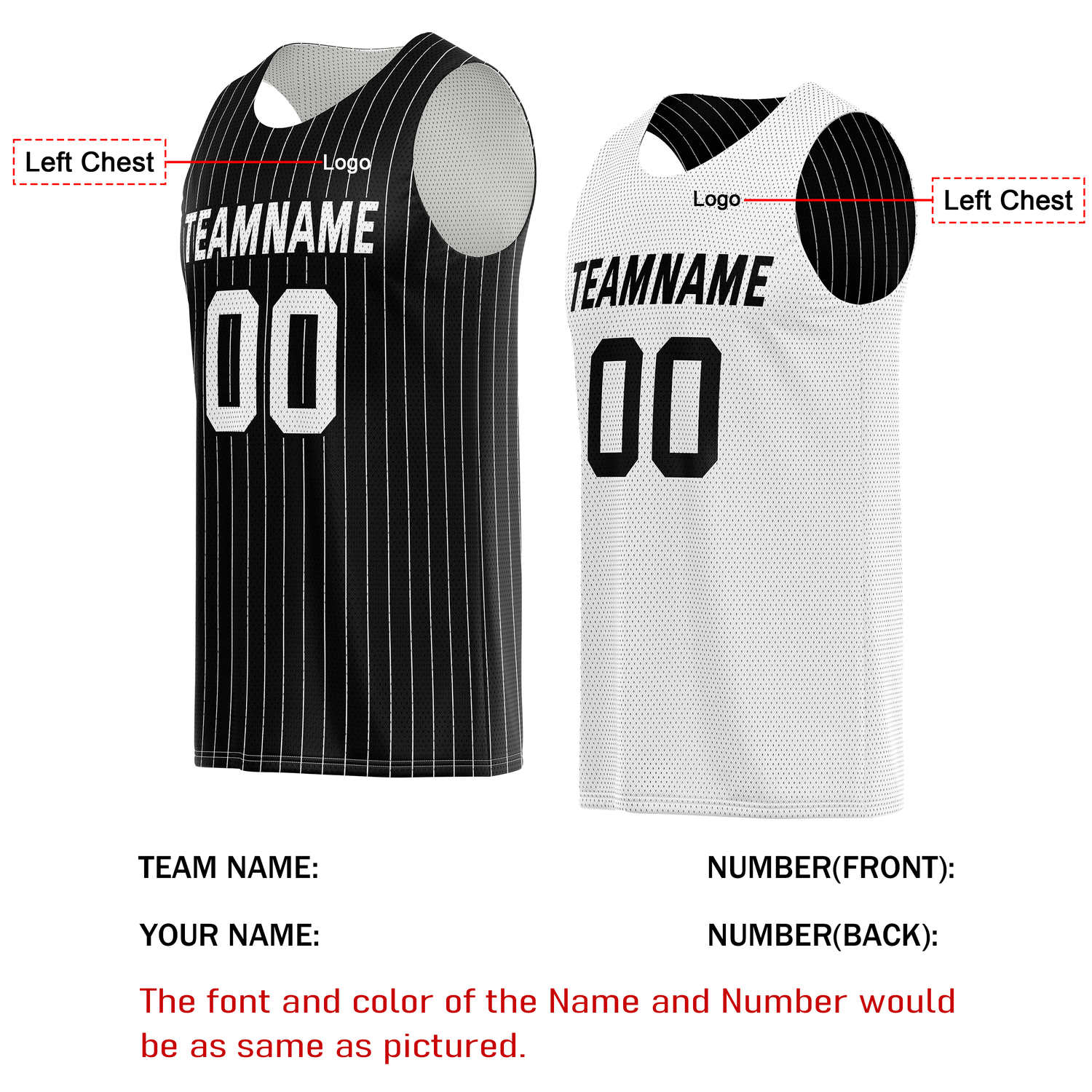 Custom Reversible Black White Striped Basketball Jersey | Personalized Team Name, Number & LOGO | Vosoli