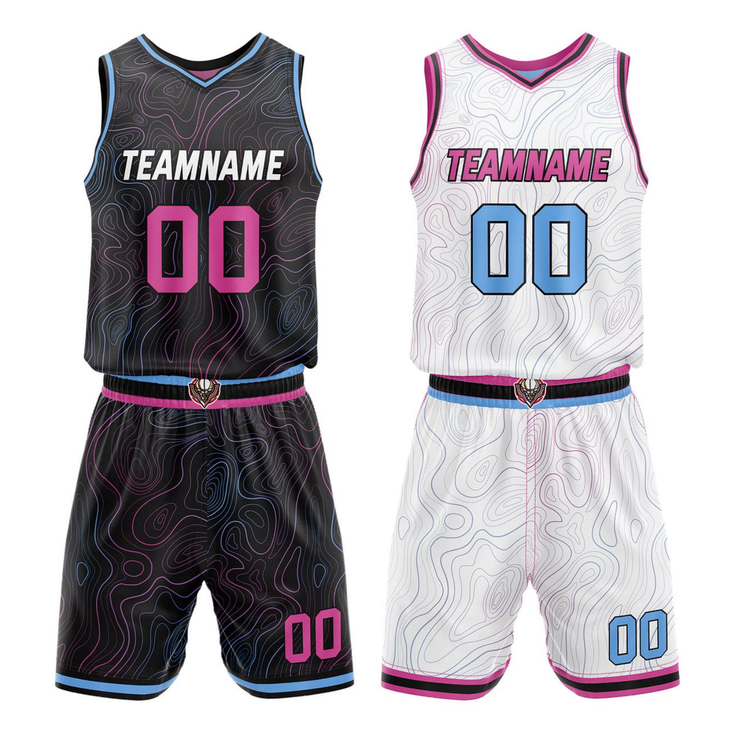 Custom Reversible Black & White Wave Basketball Jersey Set - Personalized Team Name, Number & LOGO | Vosoli