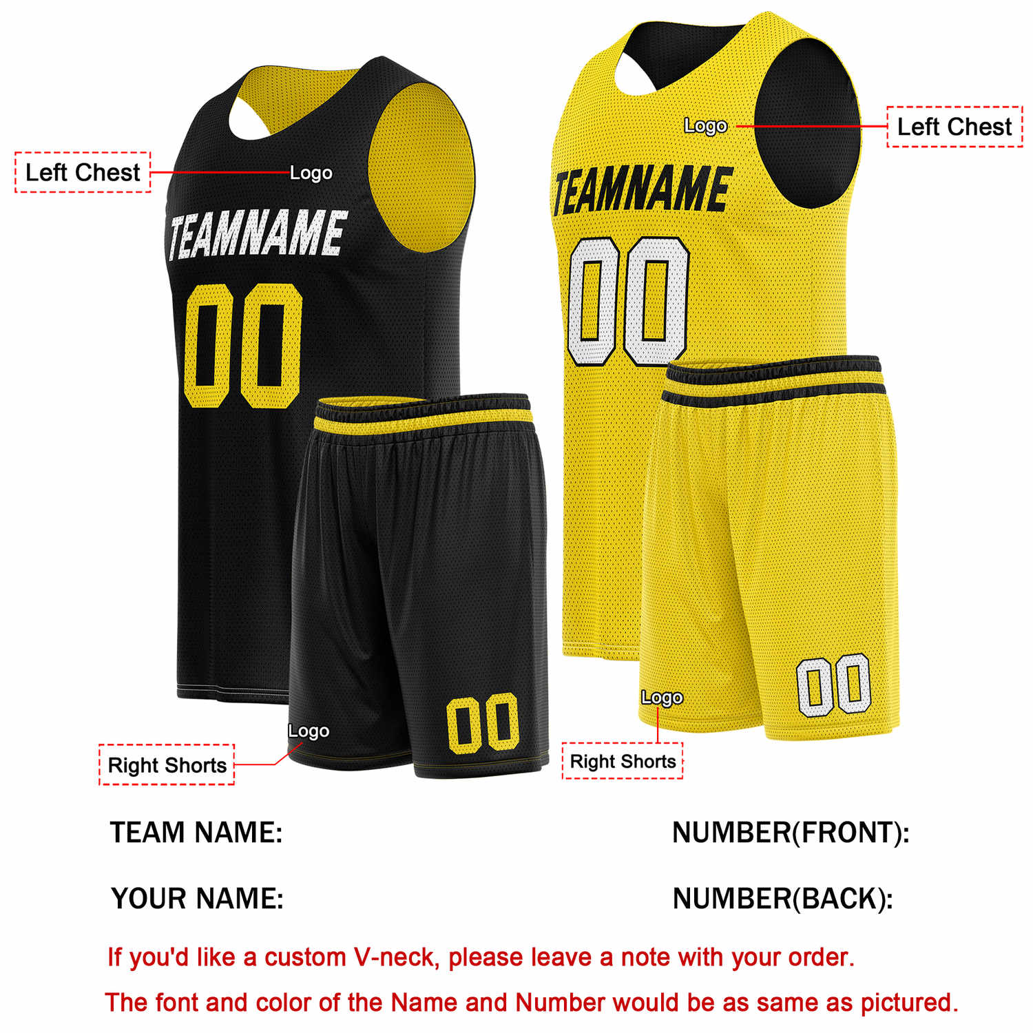 Custom Reversible Black Yellow Basketball Uniform Set | Team Name & Number - Vosoli