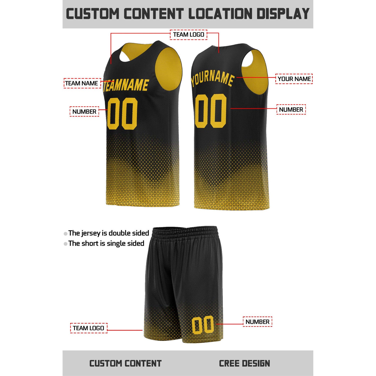 Custom Reversible Black & Yellow Mesh Basketball Uniform | Personalized Team Set | Vosoli
