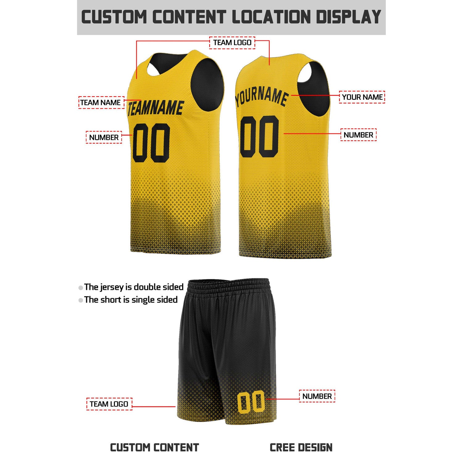 Custom Reversible Black & Yellow Mesh Basketball Uniform | Personalized Team Set | Vosoli