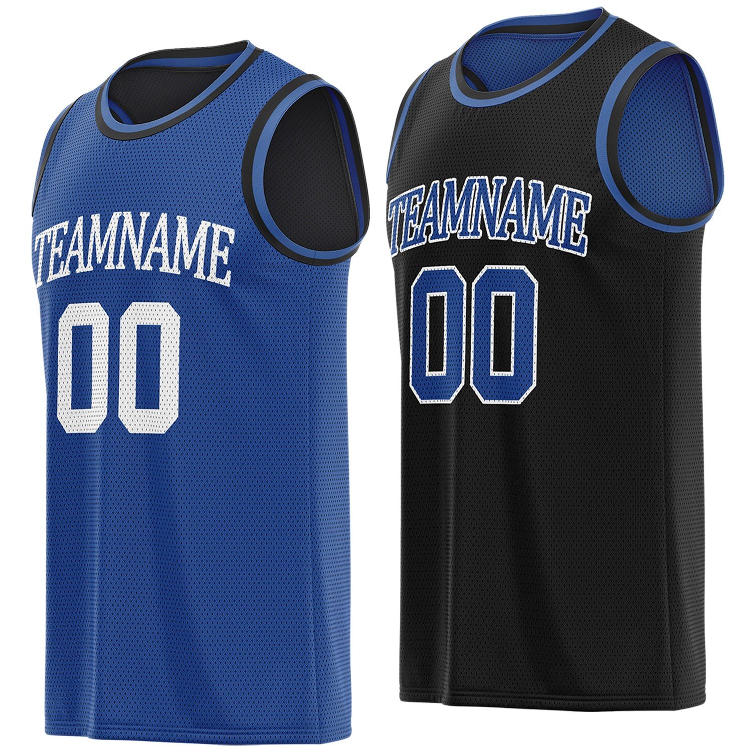 Custom reversible blue & black basketball jersey, personalized team name number logo breathable mesh sports top for men women youth game practice - Vosoli