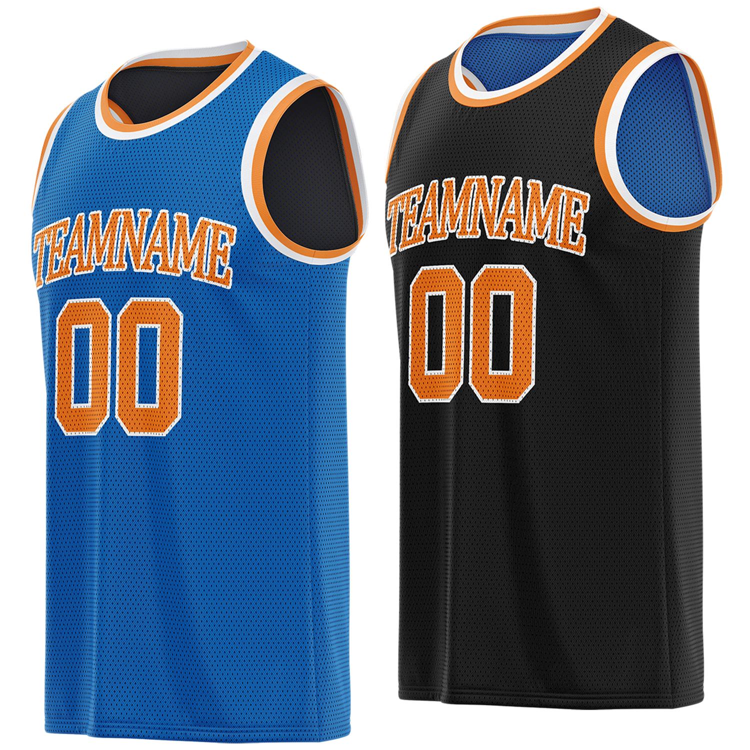 Custom reversible blue & black basketball jersey, personalized team name number logo breathable mesh sports top for men women youth game practice - Vosoli