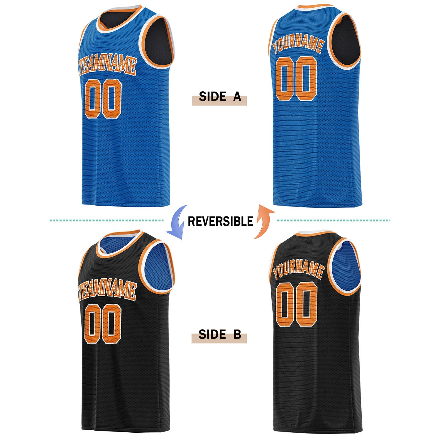 Custom Reversible Blue & Black Basketball Jersey | Personalized for Team Sports - Vosoli