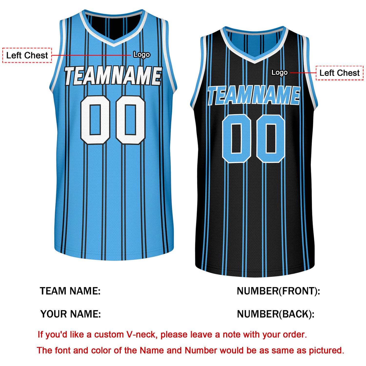Custom Reversible Blue Black Striped Basketball Jersey | Team Name & Number - Vosoli