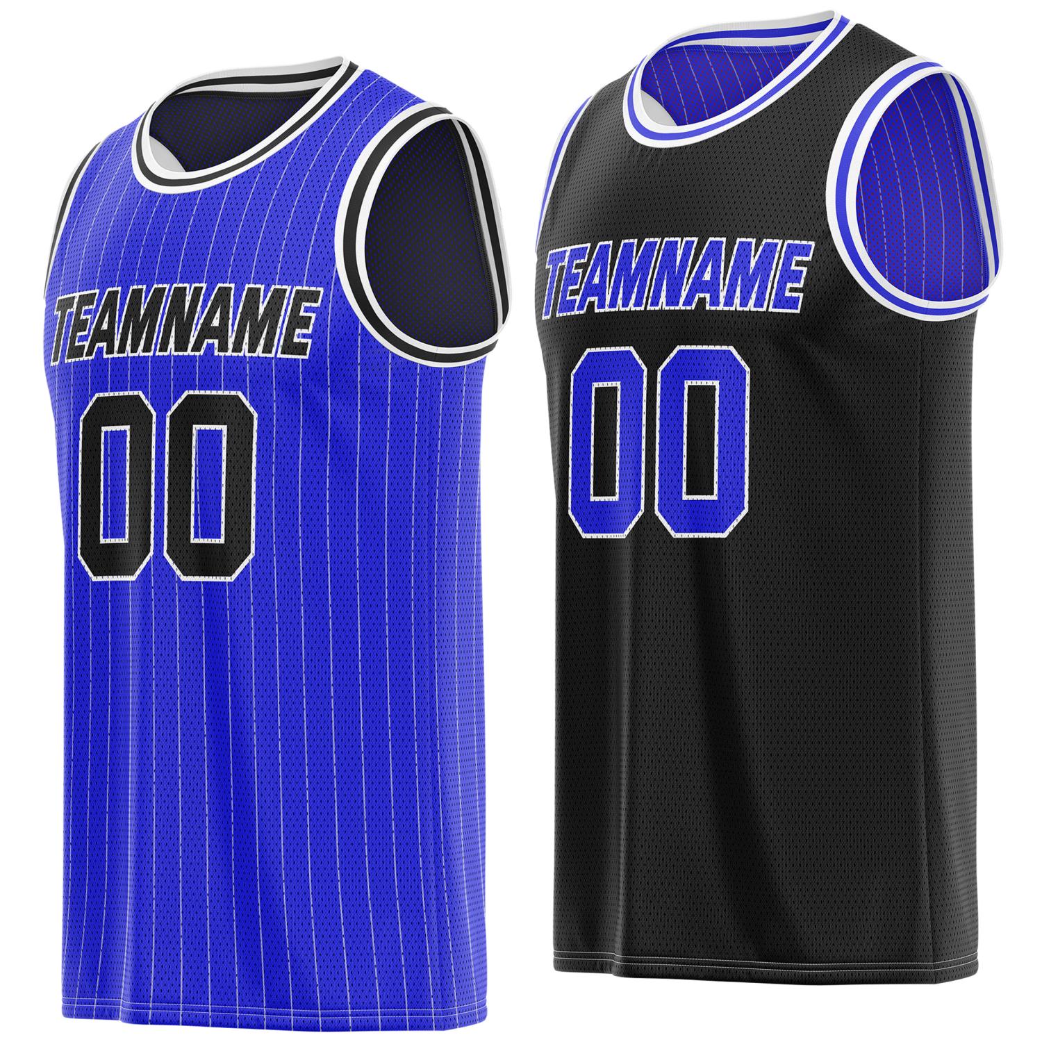 Custom Reversible Blue Black Striped Mesh Basketball Jersey | Team & Player Name - Vosoli
