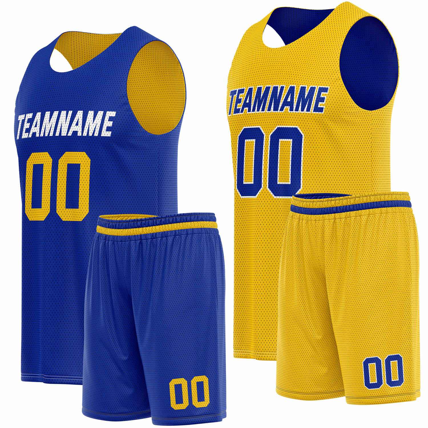 Custom Reversible Blue Gold Basketball Uniform Set | Team Name & Number - Vosoli