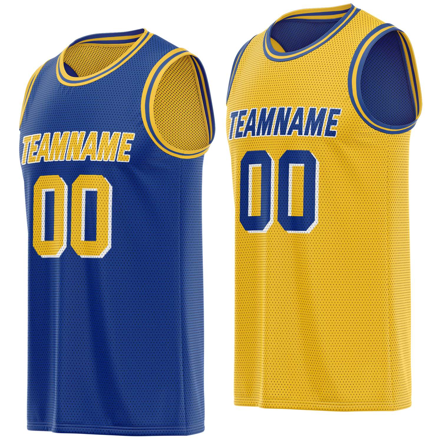Custom reversible blue gold basketball jersey, personalized team name number Logo breathable Mesh sports top for men women youth game practice - Vosoli