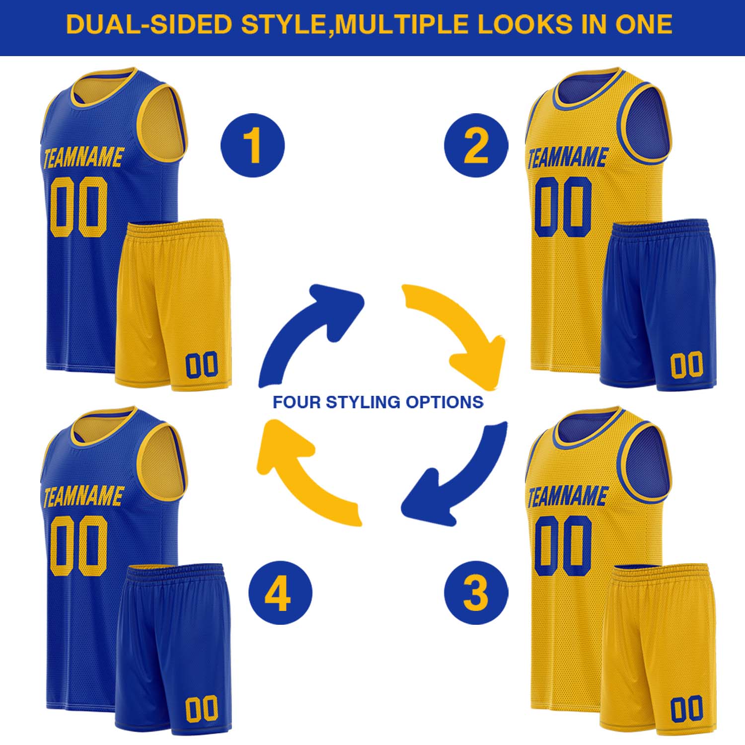 Custom Reversible Blue & Gold Basketball Uniform (Jersey + Shorts) | Personalized Team Set | Vosoli