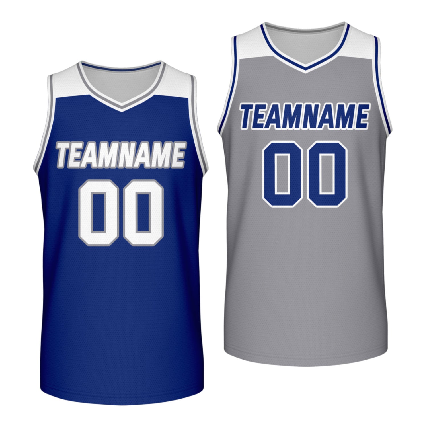 Custom reversible blue gray basketball jersey, personalized team name number Logo breathable Mesh sports top for men women youth game practice - Vosoli