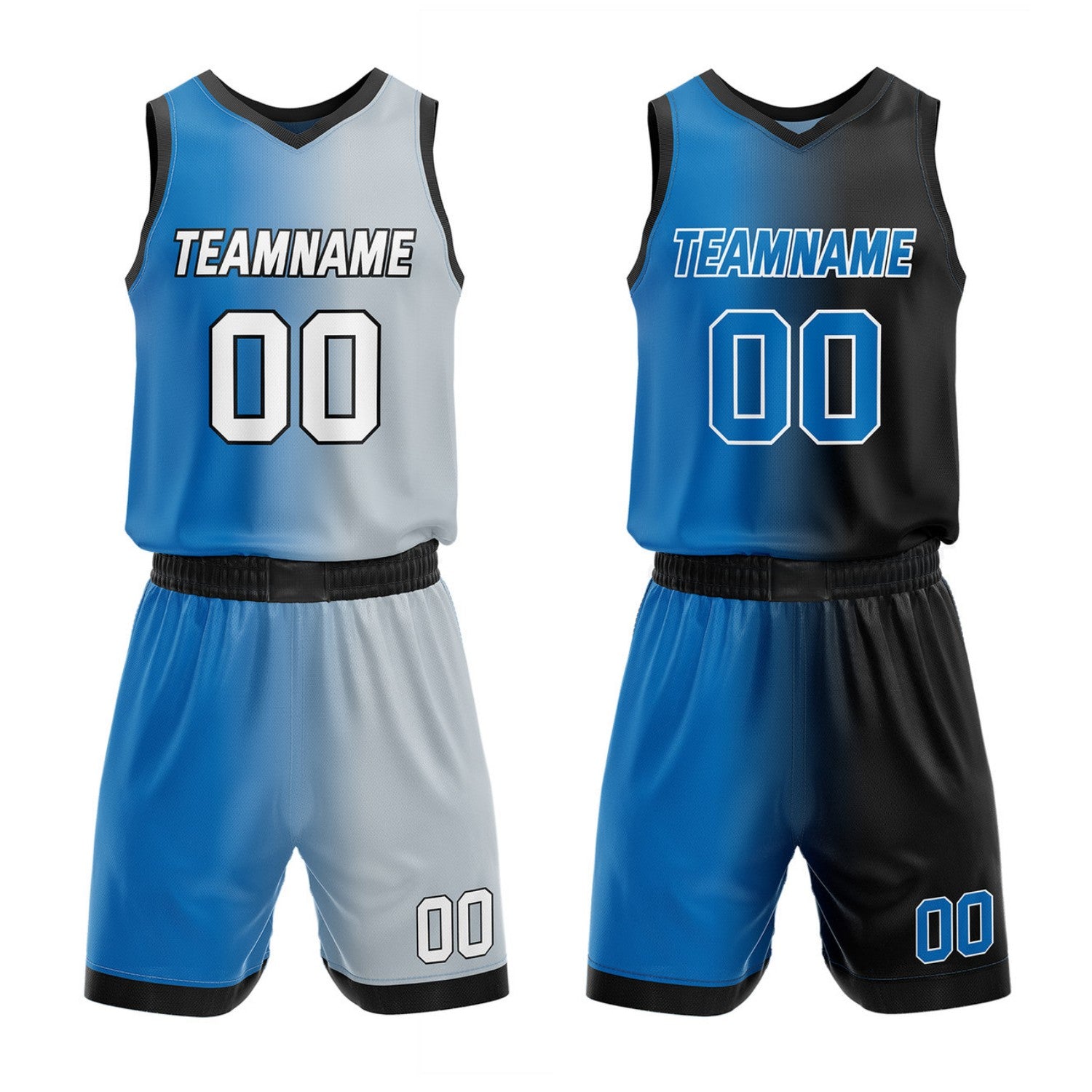 Custom Reversible Blue Grey Black Basketball Uniform Set | Team & Player Name - Vosoli