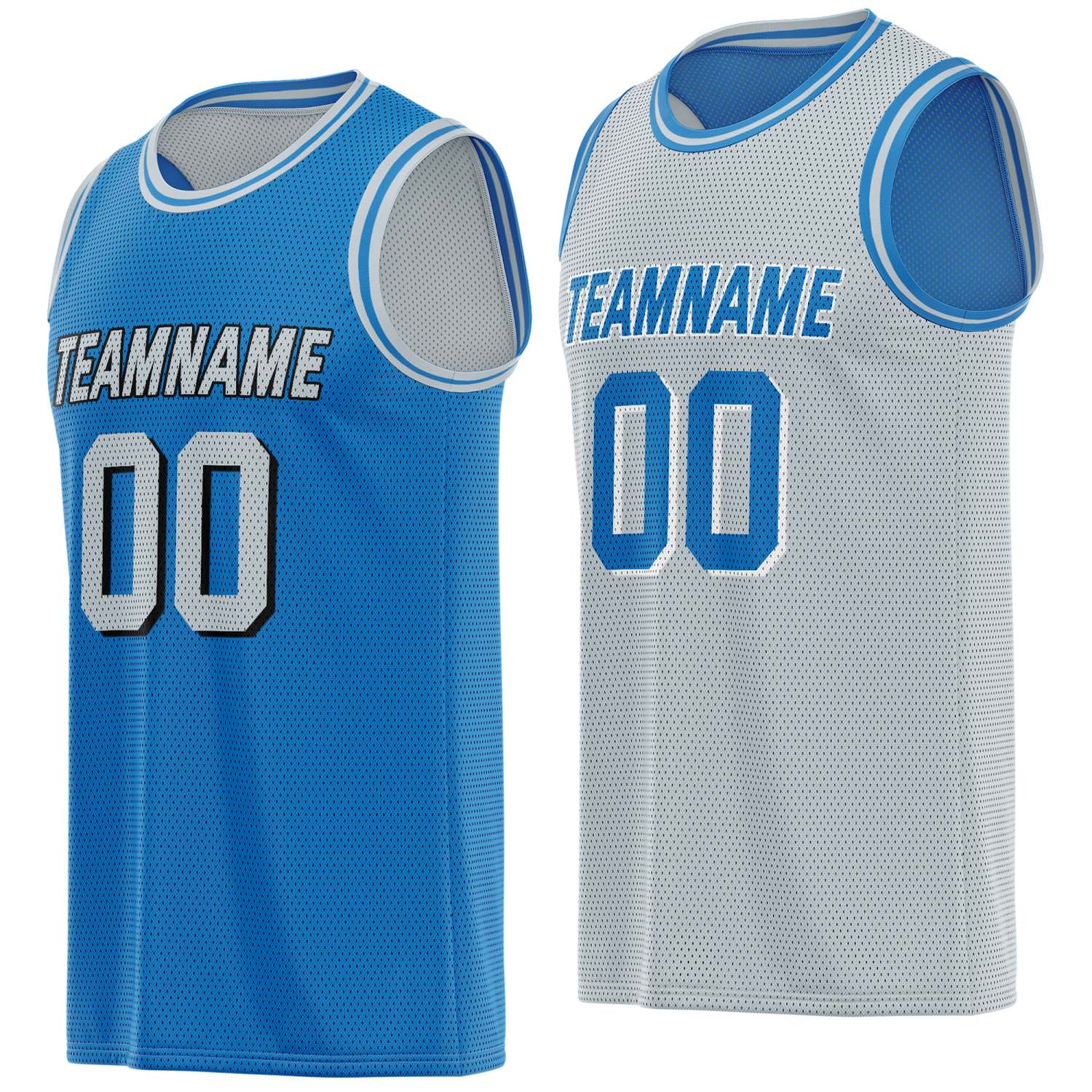 Custom reversible blue grey basketball jersey, personalized team name number Logo breathable Mesh sports top for men women youth game practice - Vosoli
