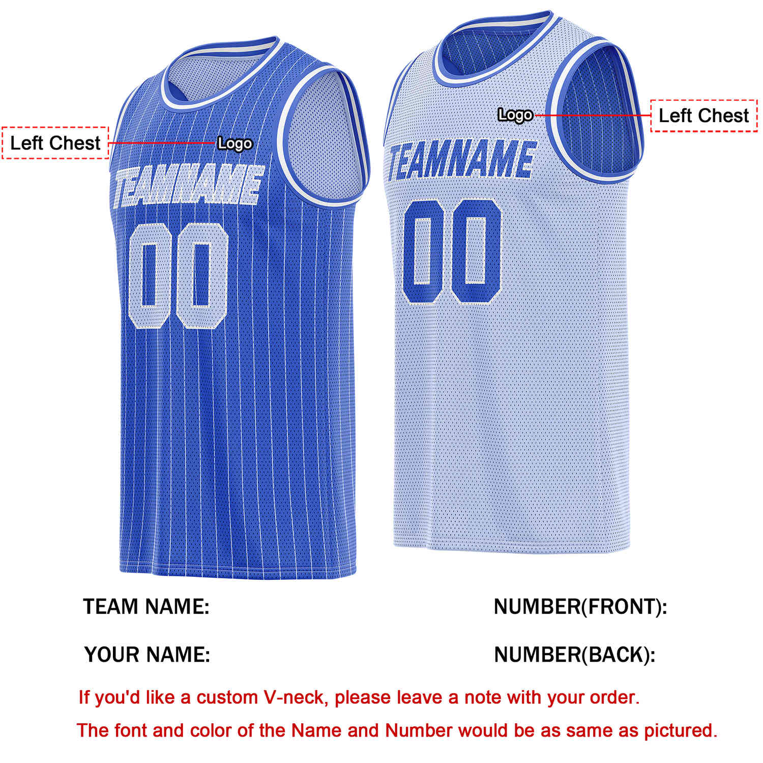 Custom Reversible Blue Light Blue Striped Mesh Basketball Jersey | Team & Player Name - Vosoli