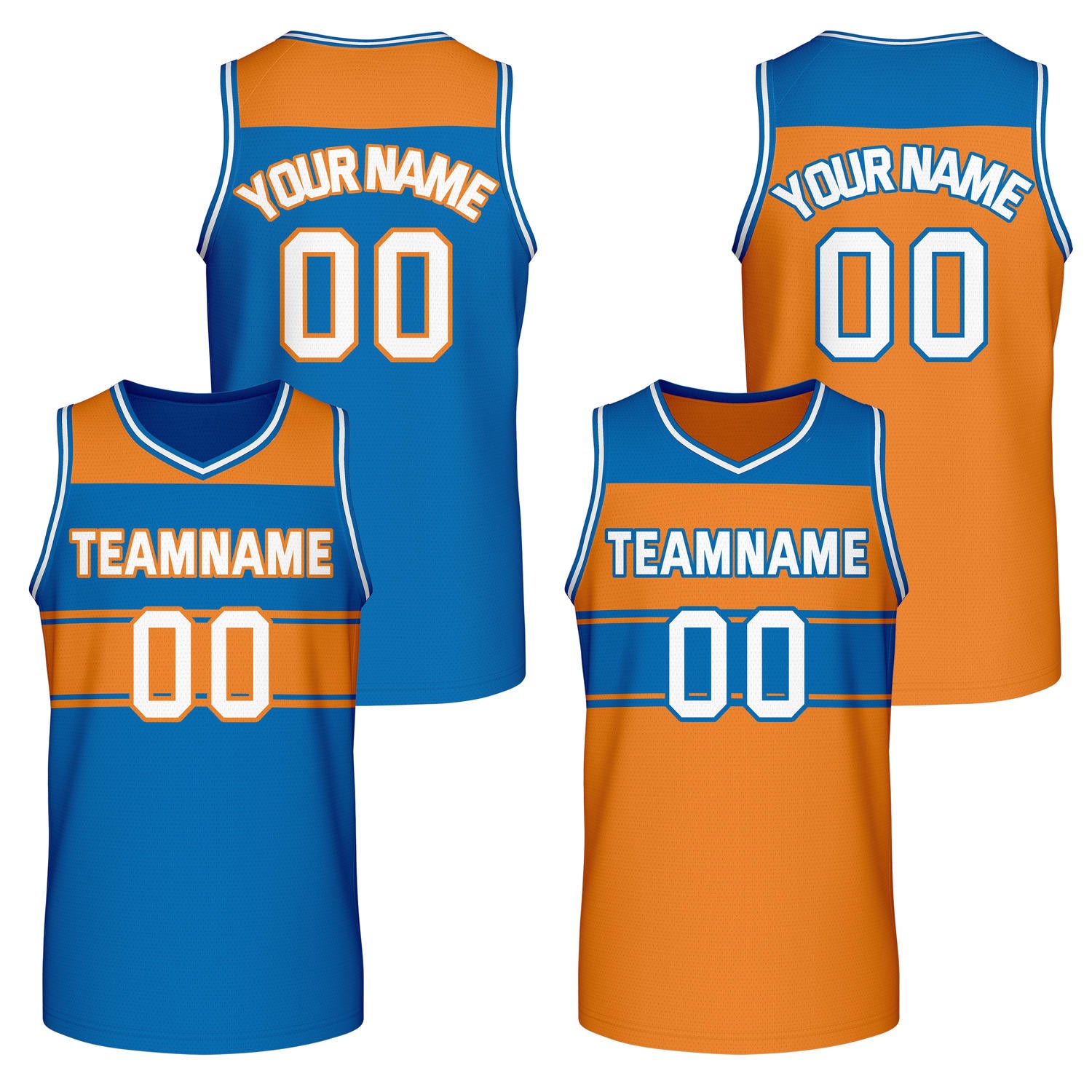 Custom Reversible Blue Orange Block Basketball Jersey | Team & Player Name - Vosoli