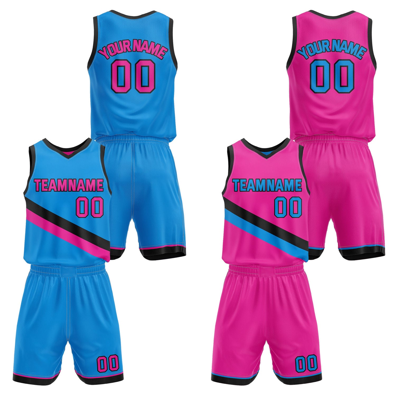 Custom Reversible Blue Pink Basketball Uniform Set | Team & Player Name - Vosoli