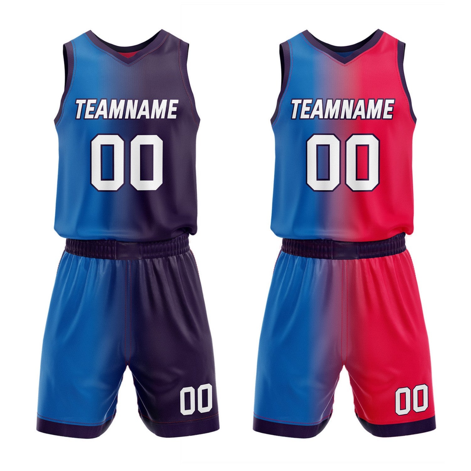 Custom Reversible Blue Purple Red Basketball Uniform Set | Team & Player Name - Vosoli