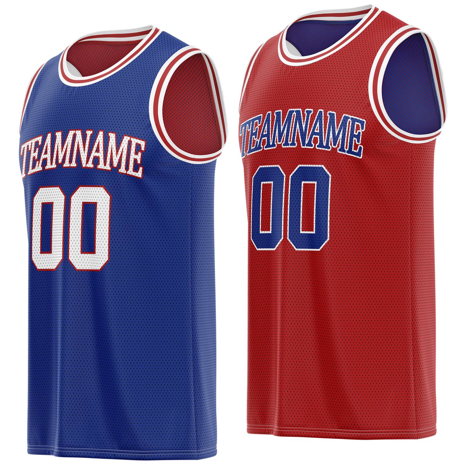 Custom reversible blue & red basketball jersey, personalized team name number logo breathable mesh sports top for men women youth game practice - Vosoli