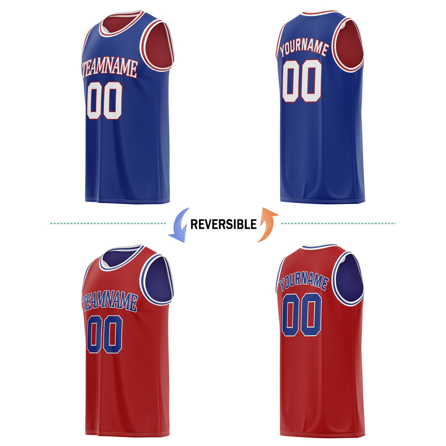 Custom Reversible Blue & Red Basketball Jersey | Personalized Team Name & Number - Vosoli