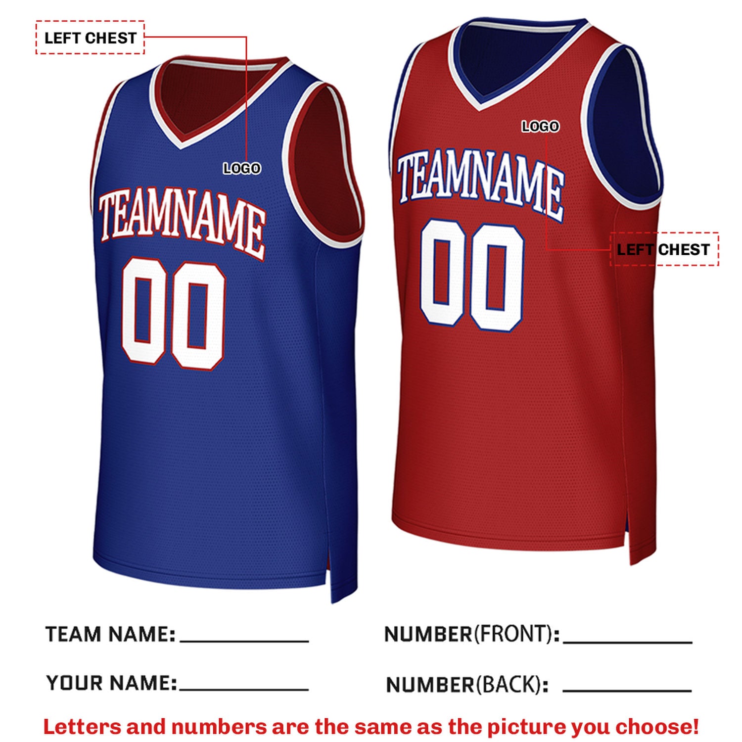 Custom Reversible Blue & Red Mesh Basketball Jersey | Personalized Team Jersey | Vosoli
