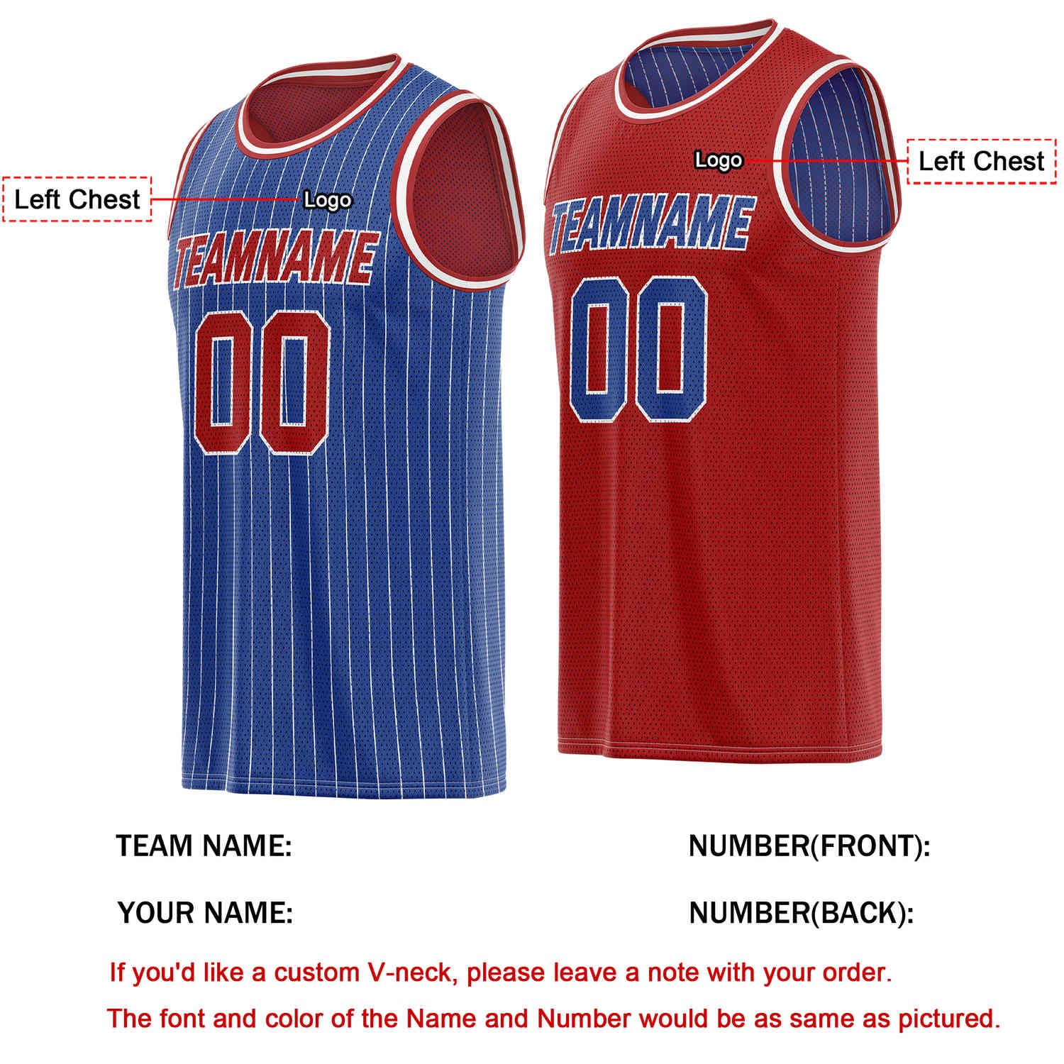 Custom Reversible Blue Red Striped Mesh Basketball Jersey | Team & Player Name - Vosoli