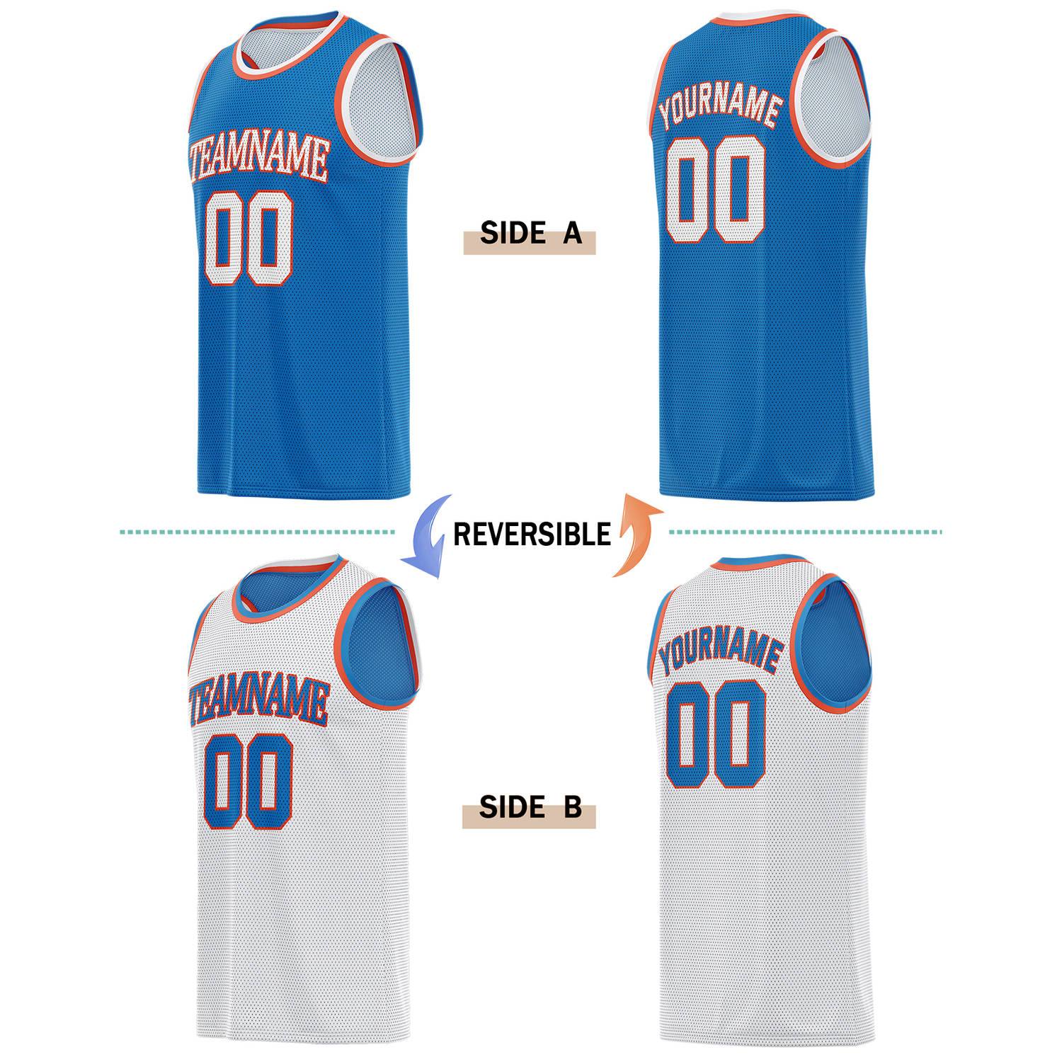 Custom Reversible Blue & White Basketball Jersey | Personalized for Team Sports - Vosoli