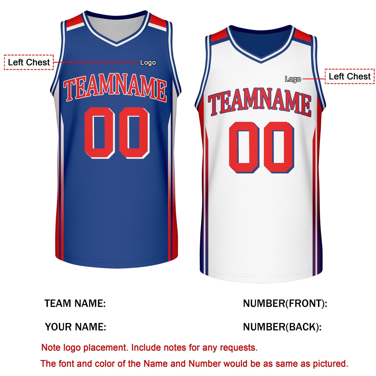 Custom Reversible Blue White Basketball Jersey | Personalized Team Jersey | Vosoli